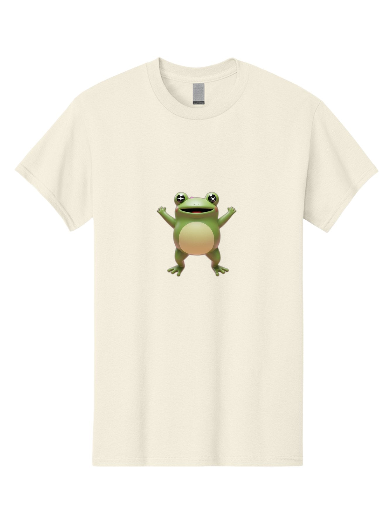 Frog-With-Star-Eyes Men'S Graphic Tee, 100% Cotton, Comfortable Casual Summer Wear, Machine Washable, Cartoon Frog, Green Amphibian, Animated Character, Star Eyes, Happy Expression, Rounded Body, 3D Illustration, Digital Art, Fun Design, Bab933 5
