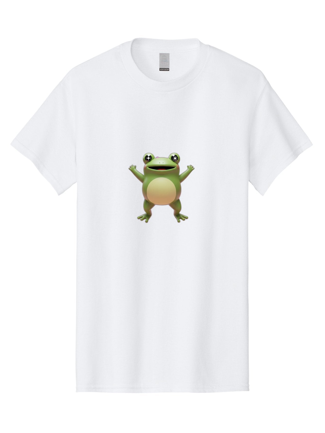 Frog-With-Star-Eyes Men'S Graphic Tee, 100% Cotton, Comfortable Casual Summer Wear, Machine Washable, Cartoon Frog, Green Amphibian, Animated Character, Star Eyes, Happy Expression, Rounded Body, 3D Illustration, Digital Art, Fun Design, Bab933