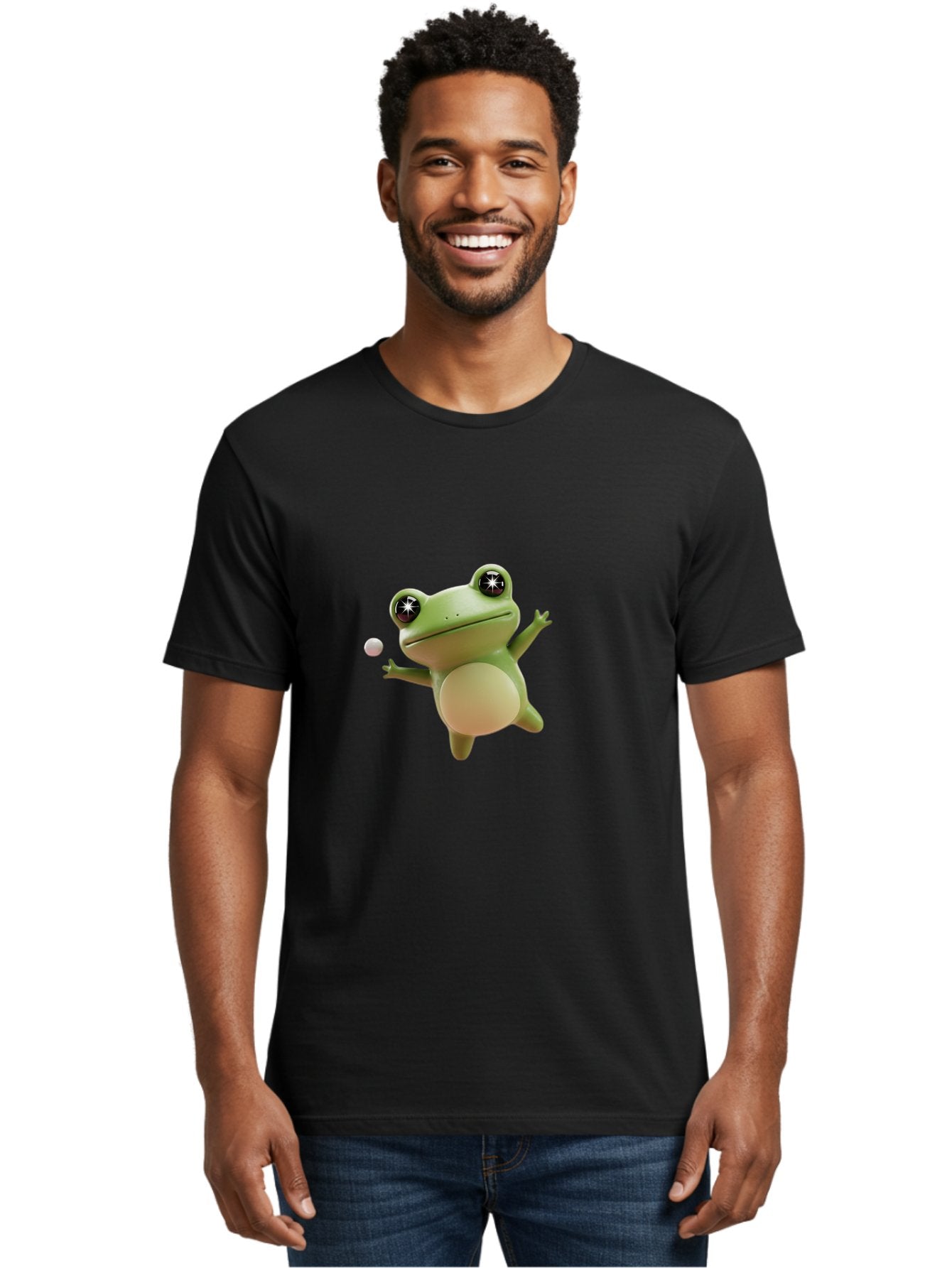 Frog Men'S Graphic Tee, 100% Cotton, Comfortable Casual Summer Wear, Machine Washable, Cartoon Frog, Playing With A Ball, Playful Frog, 3D Character, Animated Character, Funny Animal, Amusing Illustration, Frolicking Frog, Whimsical Creature Bab934 27