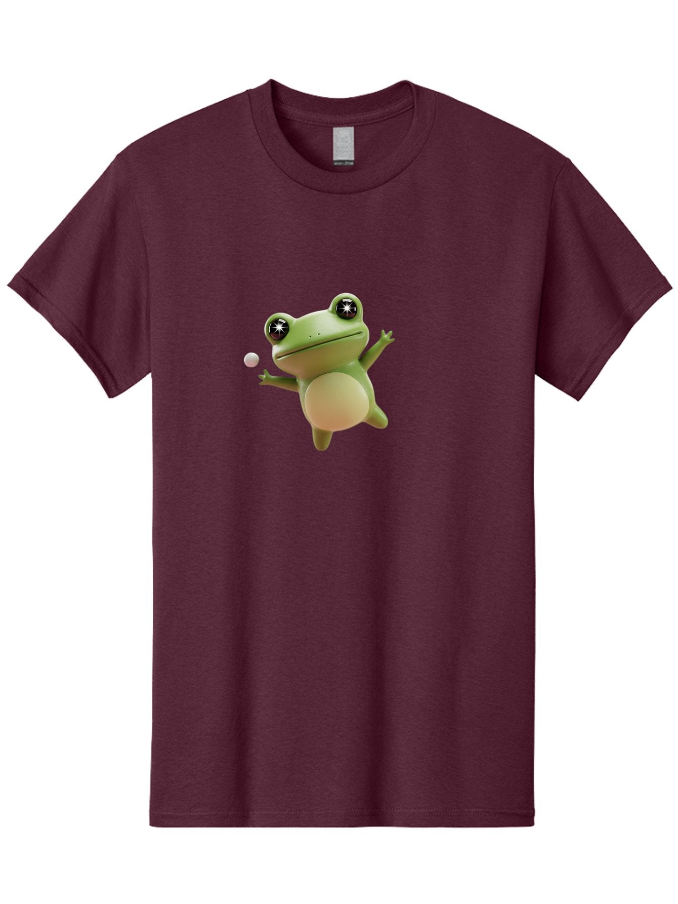 Frog Men'S Graphic Tee, 100% Cotton, Comfortable Casual Summer Wear, Machine Washable, Cartoon Frog, Playing With A Ball, Playful Frog, 3D Character, Animated Character, Funny Animal, Amusing Illustration, Frolicking Frog, Whimsical Creature Bab934