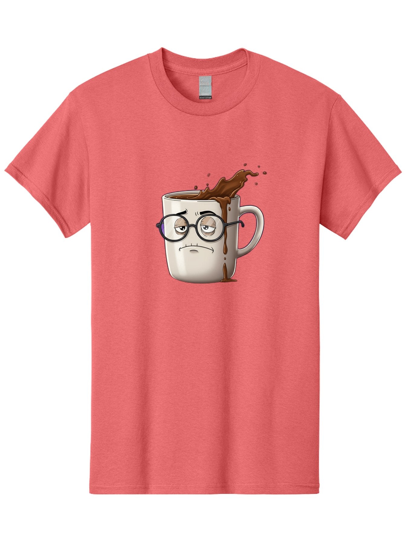 Frowning-Coffee-Mug Men'S Graphic Tee, 100% Cotton, Comfortable Casual Summer Wear, Machine Washable, Unhappy Coffee Cup, Messy Spill, Brown Liquid Splashing, Coffee Stains, Sad Face, Glasses On Mug, Comical Character, Coffee Lover Bab935 8
