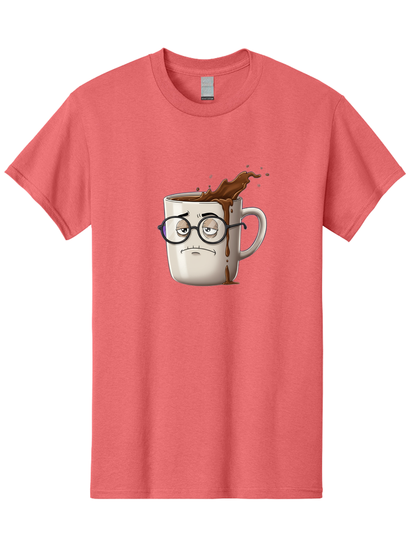Frowning-Coffee-Mug Men'S Graphic Tee, 100% Cotton, Comfortable Casual Summer Wear, Machine Washable, Unhappy Coffee Cup, Messy Spill, Brown Liquid Splashing, Coffee Stains, Sad Face, Glasses On Mug, Comical Character, Coffee Lover Bab935 6