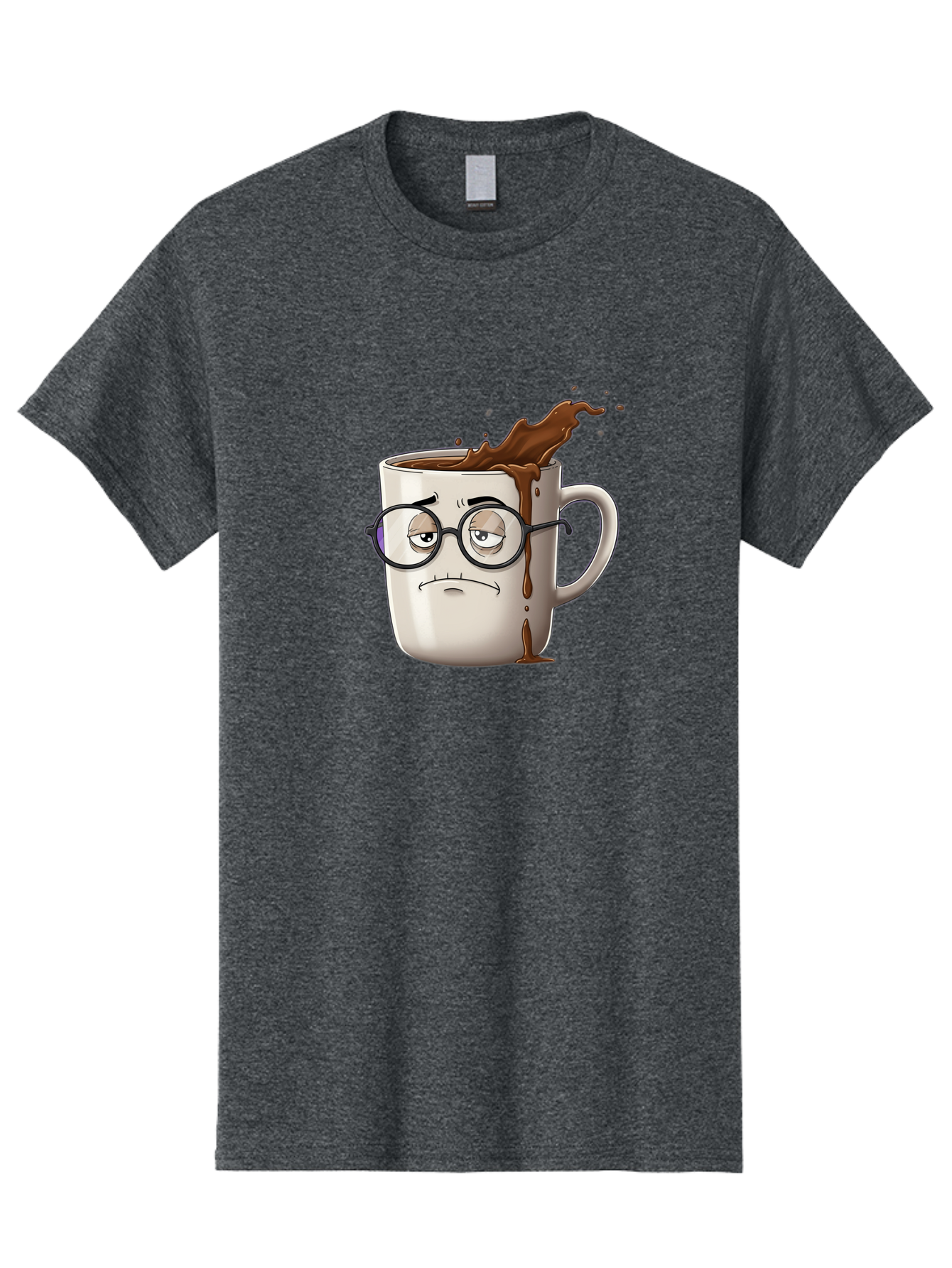 Frowning-Coffee-Mug Men'S Graphic Tee, 100% Cotton, Comfortable Casual Summer Wear, Machine Washable, Unhappy Coffee Cup, Messy Spill, Brown Liquid Splashing, Coffee Stains, Sad Face, Glasses On Mug, Comical Character, Coffee Lover Bab935 14