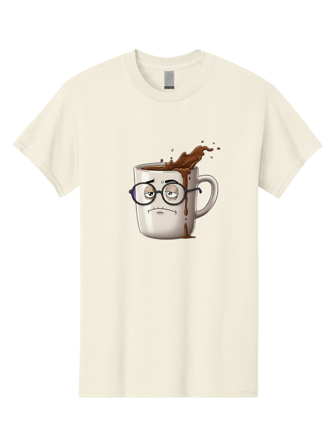 Frowning-Coffee-Mug Men'S Graphic Tee, 100% Cotton, Comfortable Casual Summer Wear, Machine Washable, Unhappy Coffee Cup, Messy Spill, Brown Liquid Splashing, Coffee Stains, Sad Face, Glasses On Mug, Comical Character, Coffee Lover Bab935 9