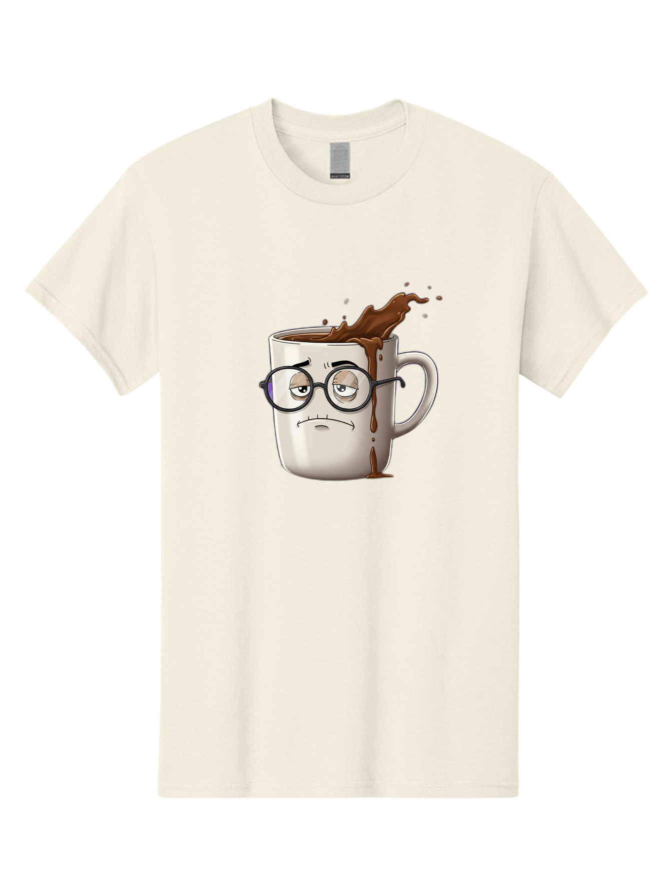 Frowning-Coffee-Mug Men'S Graphic Tee, 100% Cotton, Comfortable Casual Summer Wear, Machine Washable, Unhappy Coffee Cup, Messy Spill, Brown Liquid Splashing, Coffee Stains, Sad Face, Glasses On Mug, Comical Character, Coffee Lover Bab935 5