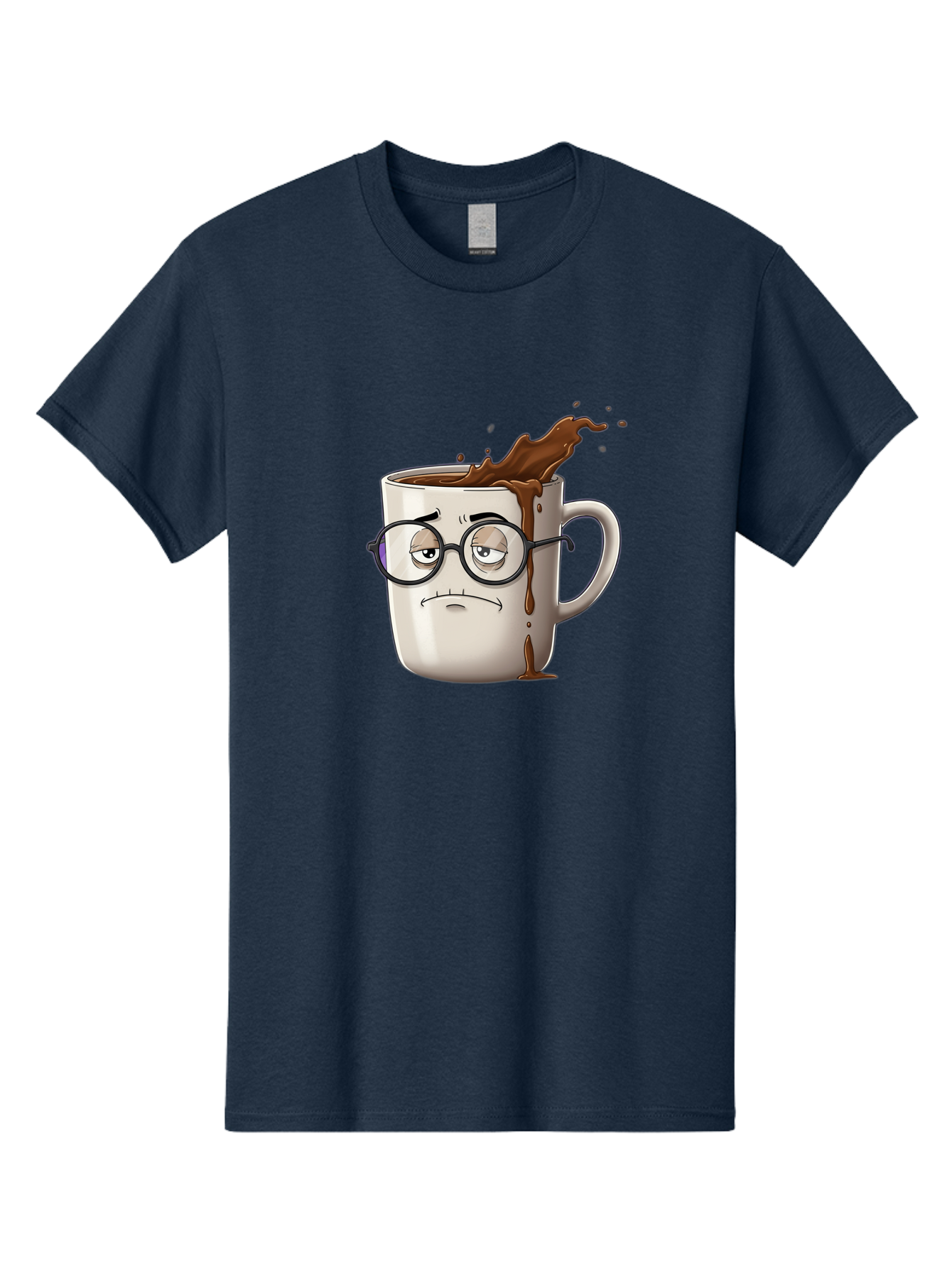 Frowning-Coffee-Mug Men'S Graphic Tee, 100% Cotton, Comfortable Casual Summer Wear, Machine Washable, Unhappy Coffee Cup, Messy Spill, Brown Liquid Splashing, Coffee Stains, Sad Face, Glasses On Mug, Comical Character, Coffee Lover Bab935 3