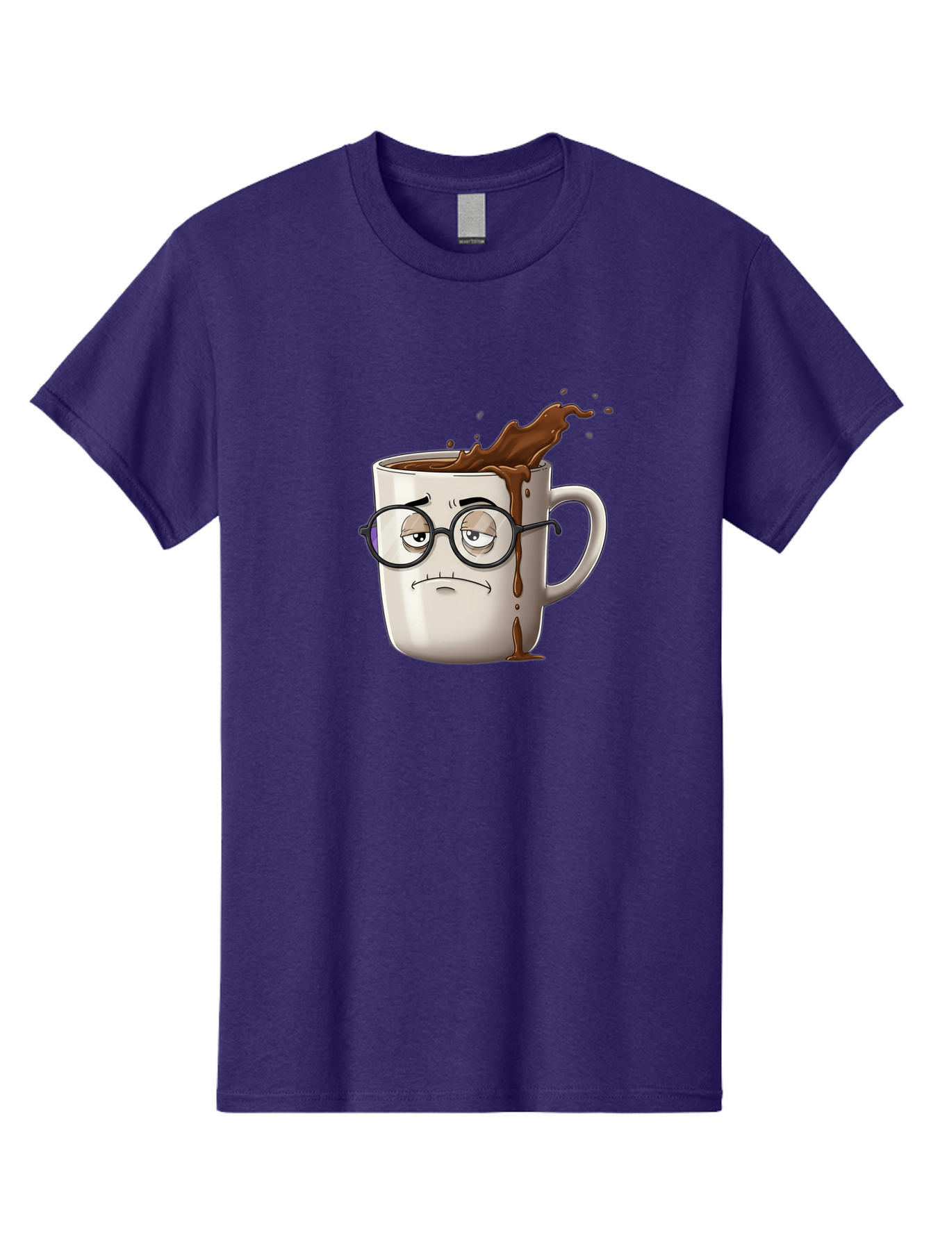 Frowning-Coffee-Mug Men'S Graphic Tee, 100% Cotton, Comfortable Casual Summer Wear, Machine Washable, Unhappy Coffee Cup, Messy Spill, Brown Liquid Splashing, Coffee Stains, Sad Face, Glasses On Mug, Comical Character, Coffee Lover Bab935 10