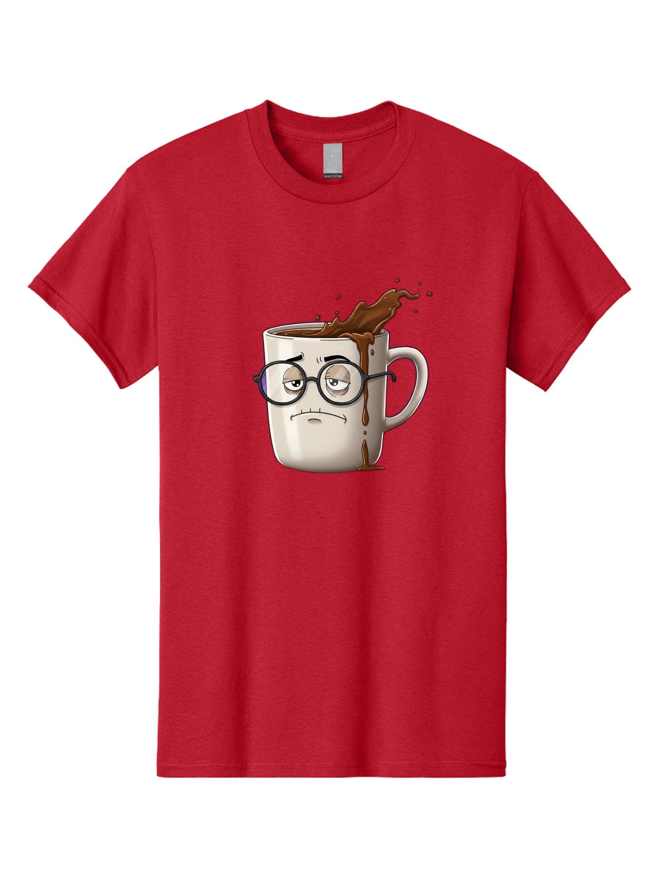 Frowning-Coffee-Mug Men'S Graphic Tee, 100% Cotton, Comfortable Casual Summer Wear, Machine Washable, Unhappy Coffee Cup, Messy Spill, Brown Liquid Splashing, Coffee Stains, Sad Face, Glasses On Mug, Comical Character, Coffee Lover Bab935 6