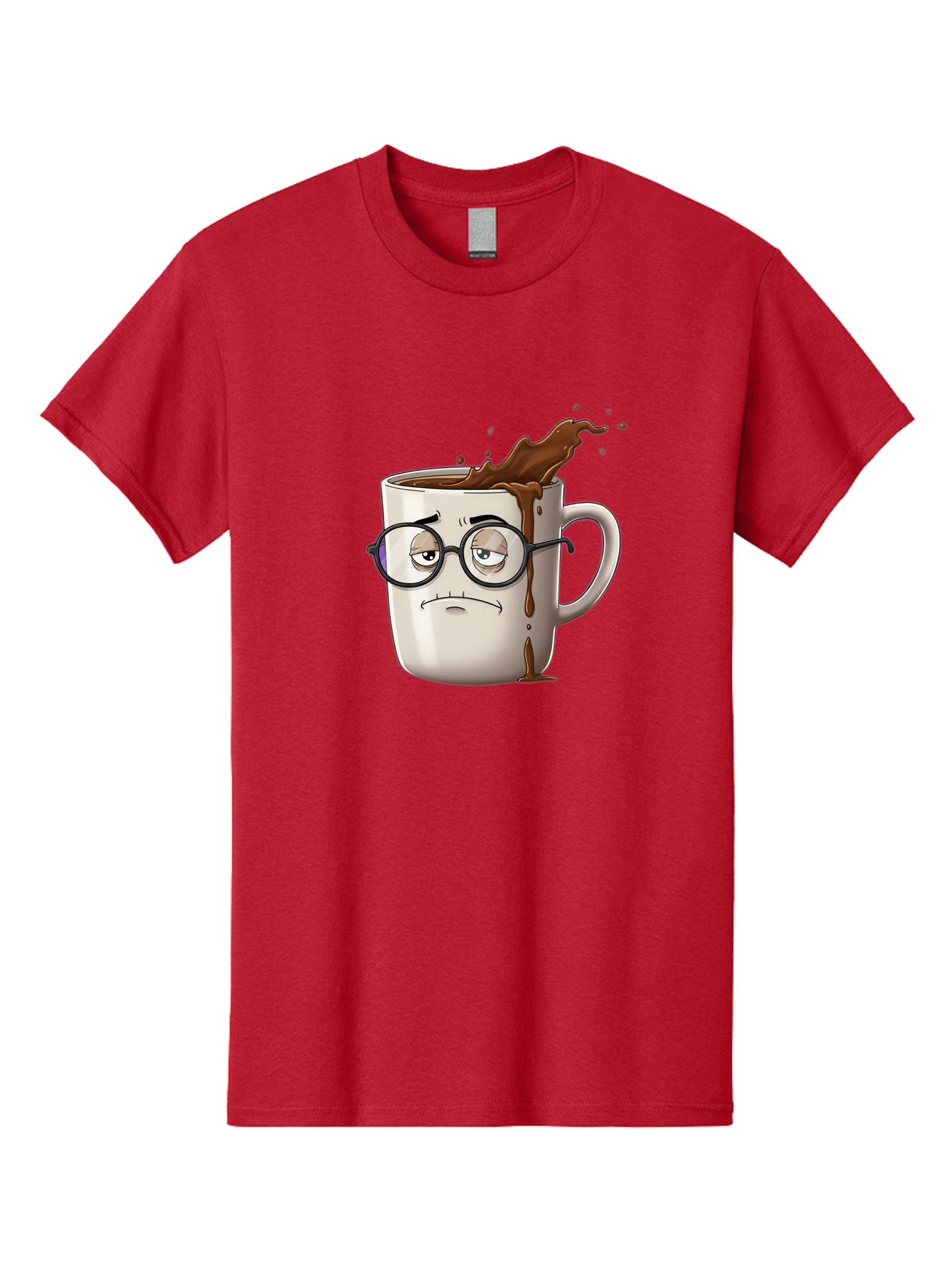 Frowning-Coffee-Mug Men'S Graphic Tee, 100% Cotton, Comfortable Casual Summer Wear, Machine Washable, Unhappy Coffee Cup, Messy Spill, Brown Liquid Splashing, Coffee Stains, Sad Face, Glasses On Mug, Comical Character, Coffee Lover Bab935 7
