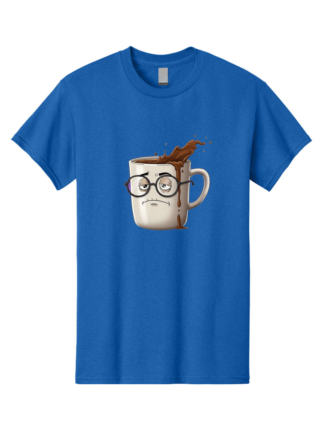 Frowning-Coffee-Mug Men'S Graphic Tee, 100% Cotton, Comfortable Casual Summer Wear, Machine Washable, Unhappy Coffee Cup, Messy Spill, Brown Liquid Splashing, Coffee Stains, Sad Face, Glasses On Mug, Comical Character, Coffee Lover Bab935 4