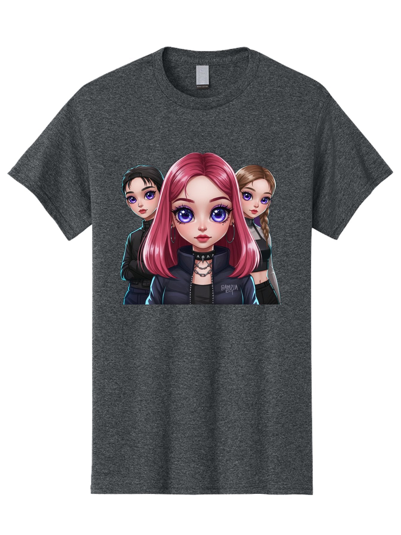 Gagwin Men'S Graphic Tee, 100% Cotton, Comfortable Casual Summer Wear, Machine Washable, Anime Style Illustration, Pink Haired Girl, Blue Eyes, Edgy Fashion, Bold Makeup, Gothic Style, Futuristic Clothing, Choker Necklace, Group Portrait, Bab936 12