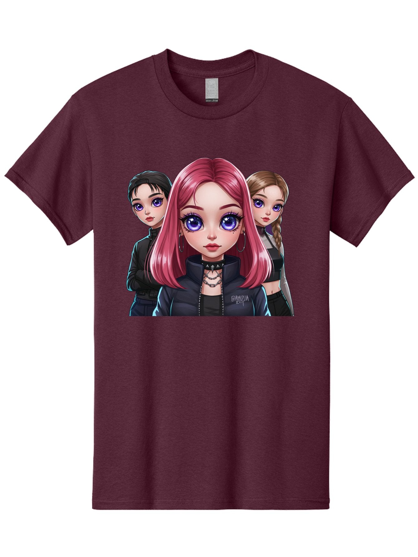 Gagwin Men'S Graphic Tee, 100% Cotton, Comfortable Casual Summer Wear, Machine Washable, Anime Style Illustration, Pink Haired Girl, Blue Eyes, Edgy Fashion, Bold Makeup, Gothic Style, Futuristic Clothing, Choker Necklace, Group Portrait, Bab936 9