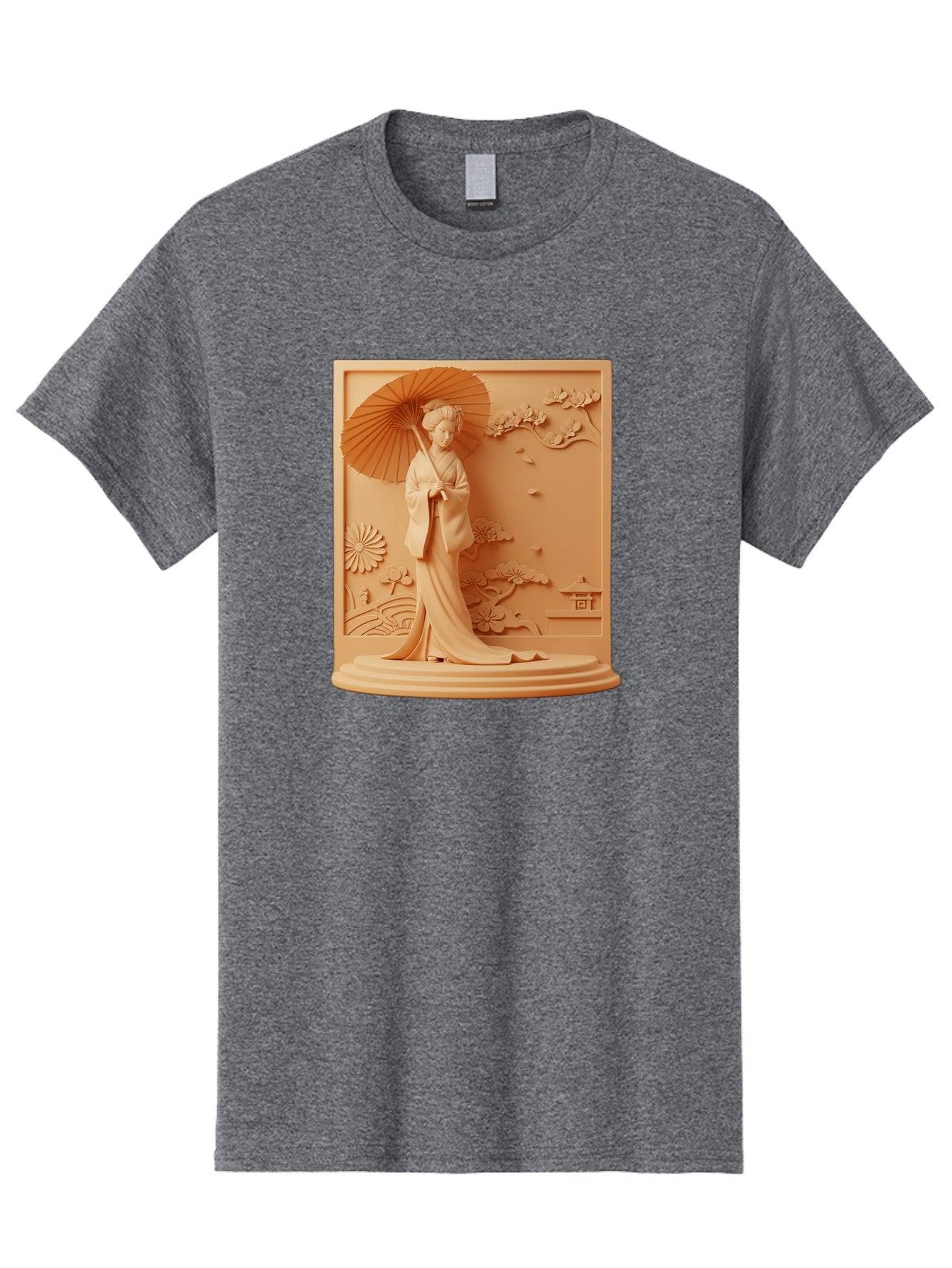 Geisha Men'S Graphic Tee, 100% Cotton, Comfortable Casual Summer Wear, Machine Washable, Geisha, Traditional Japanese Woman, Parasol, Kimono, Serene Atmosphere, Cultural Heritage, Elegant, Figurine, Decorative Art, Intricate Design, Bab938 15