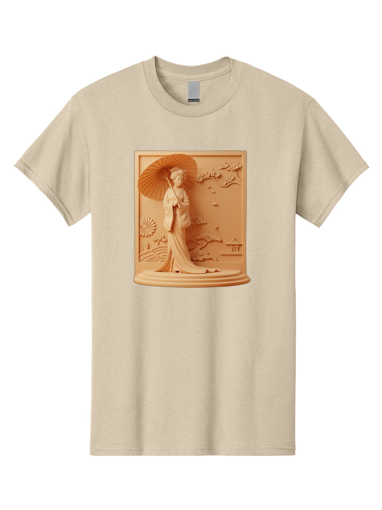 Geisha Men'S Graphic Tee, 100% Cotton, Comfortable Casual Summer Wear, Machine Washable, Geisha, Traditional Japanese Woman, Parasol, Kimono, Serene Atmosphere, Cultural Heritage, Elegant, Figurine, Decorative Art, Intricate Design, Bab938 8