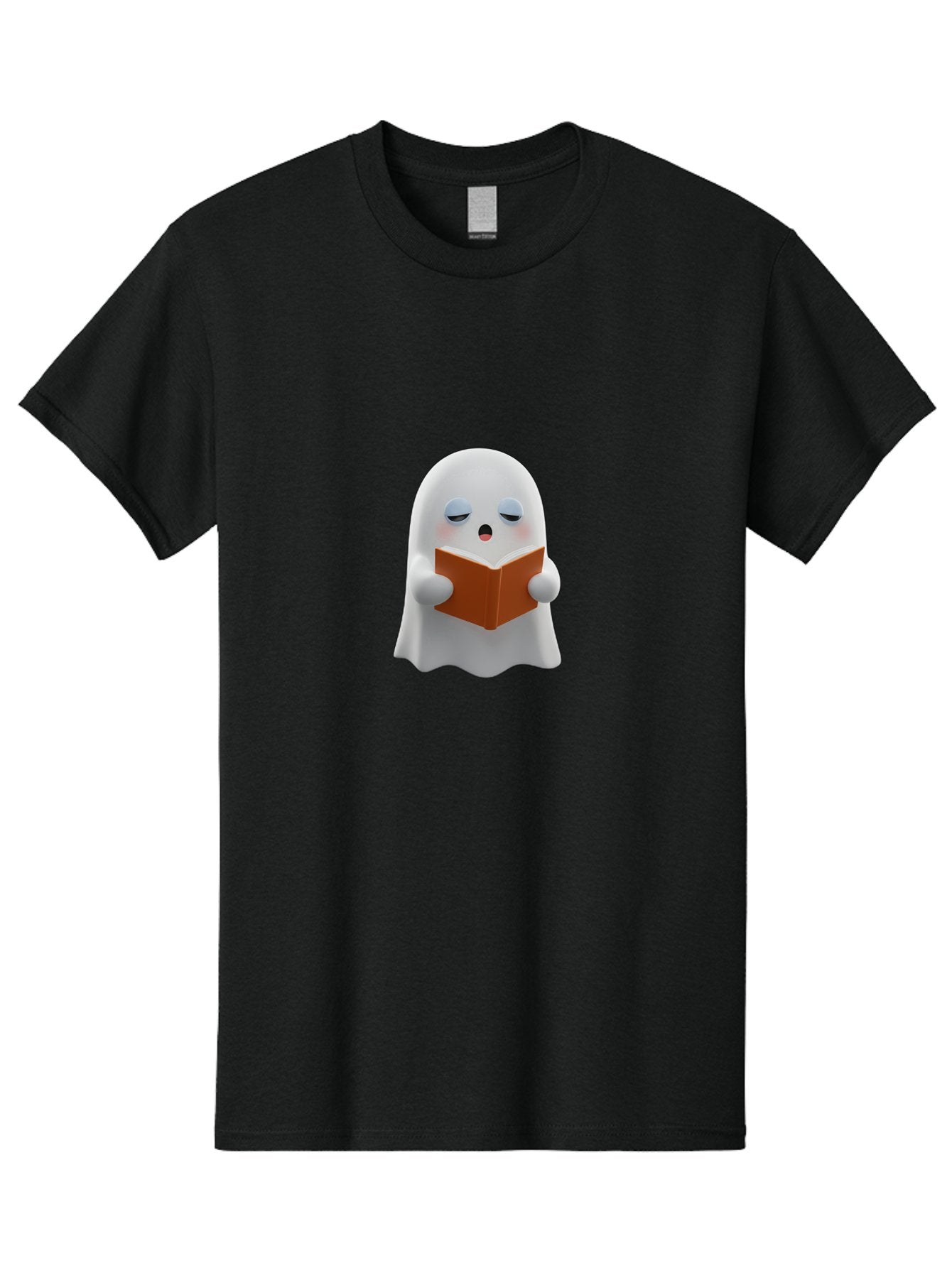 Ghost-Reading-Book Men'S Graphic Tee, 100% Cotton, Comfortable Casual Summer Wear, Machine Washable, White Ghost, Reading A Book, Cartoon Character, 3D Illustration, Cute Ghost, Ghostly Figure, Bookworm, Adorable, Funny, Spooky, Halloween, Bab939