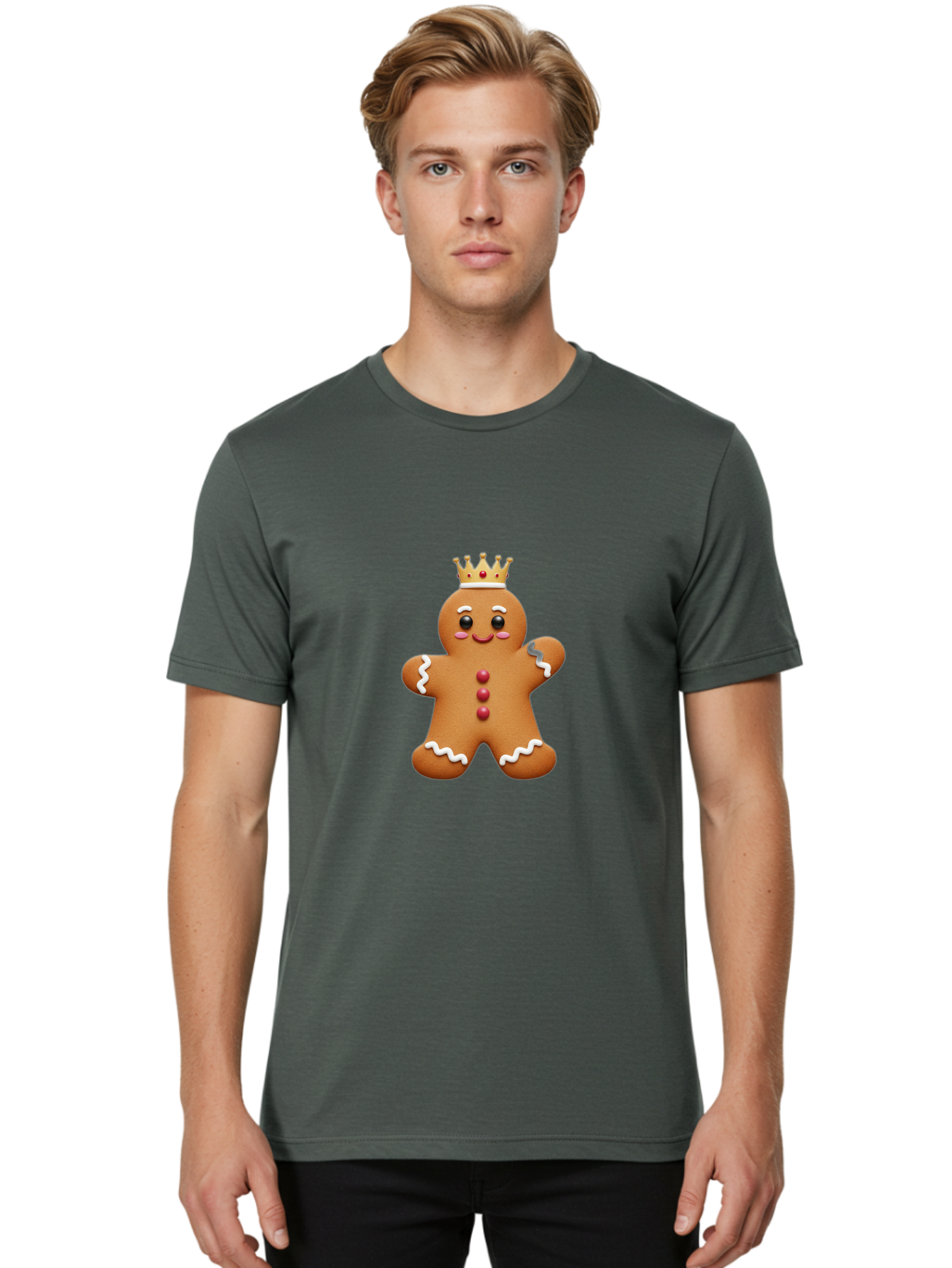 Gingerbread-King Men'S Graphic Tee, 100% Cotton, Comfortable Casual Summer Wear, Machine Washable, Gingerbread Man, Cartoon Cookie, Holiday Sweets, Festive Treats, Christmas Cookie, Royal Icing, Sweet Treats, Cookie Crown Bab940 19