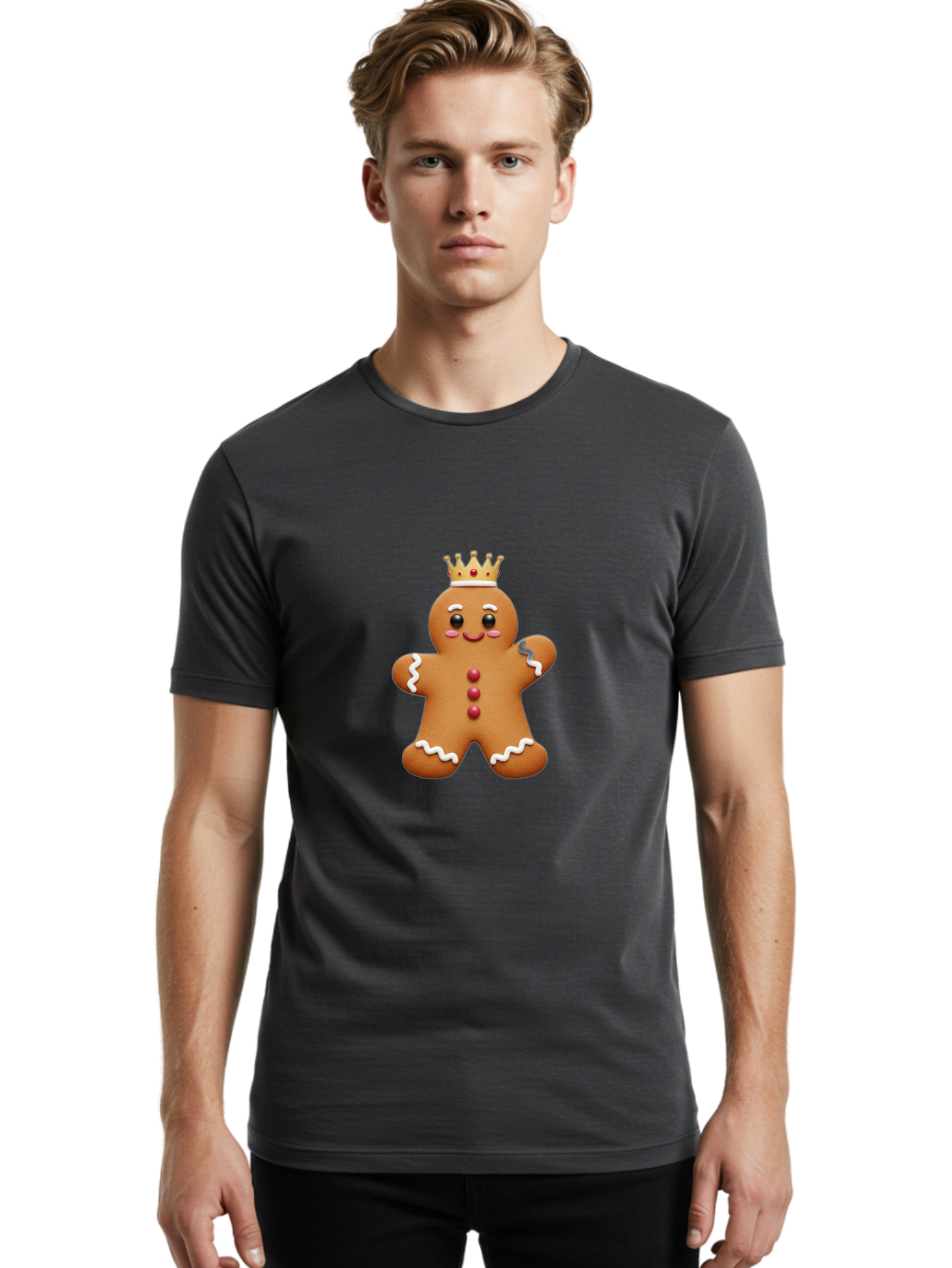 Gingerbread-King Men'S Graphic Tee, 100% Cotton, Comfortable Casual Summer Wear, Machine Washable, Gingerbread Man, Cartoon Cookie, Holiday Sweets, Festive Treats, Christmas Cookie, Royal Icing, Sweet Treats, Cookie Crown Bab940 18