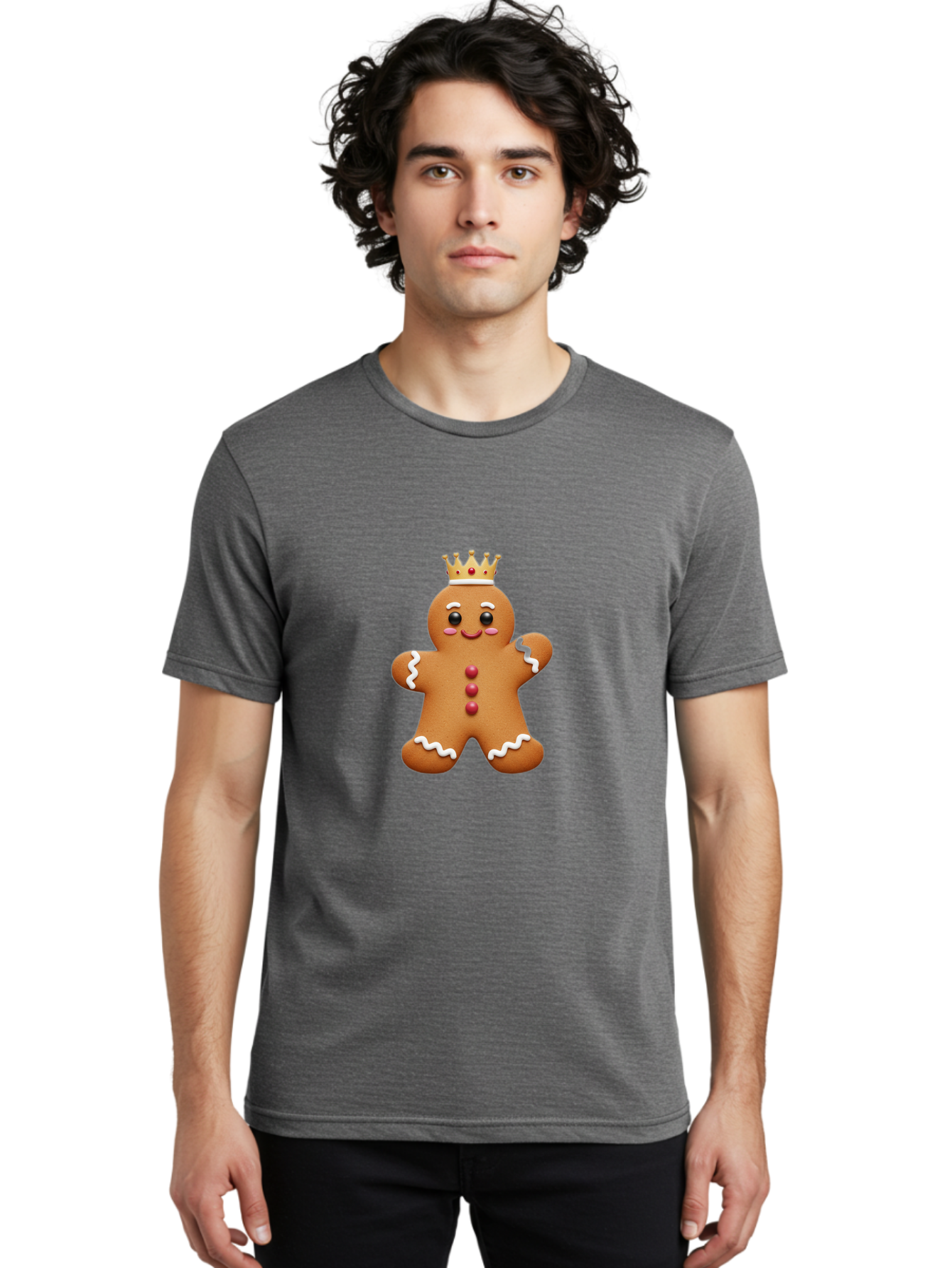 Gingerbread-King Men'S Graphic Tee, 100% Cotton, Comfortable Casual Summer Wear, Machine Washable, Gingerbread Man, Cartoon Cookie, Holiday Sweets, Festive Treats, Christmas Cookie, Royal Icing, Sweet Treats, Cookie Crown Bab940 30