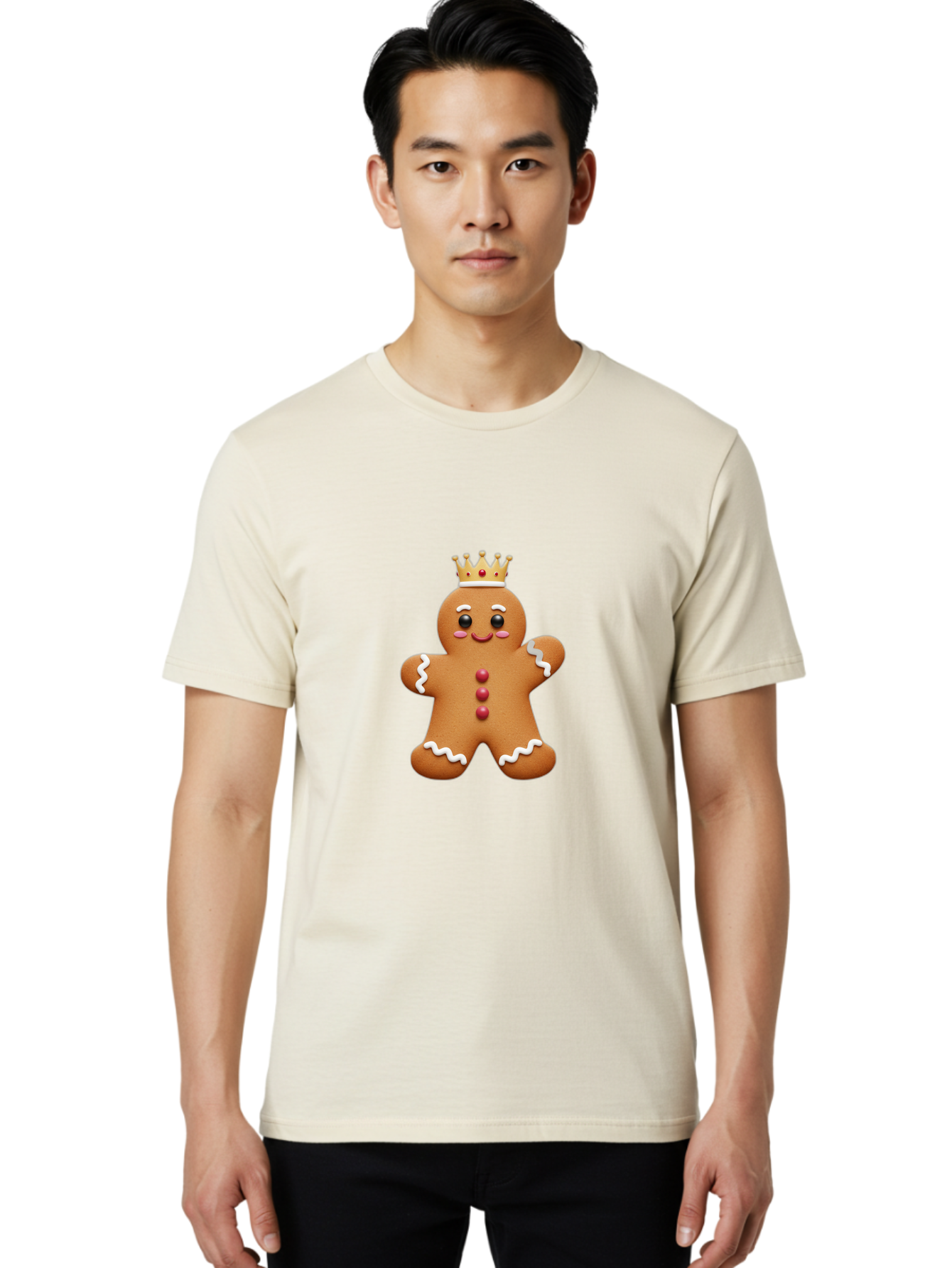 Gingerbread-King Men'S Graphic Tee, 100% Cotton, Comfortable Casual Summer Wear, Machine Washable, Gingerbread Man, Cartoon Cookie, Holiday Sweets, Festive Treats, Christmas Cookie, Royal Icing, Sweet Treats, Cookie Crown Bab940 26