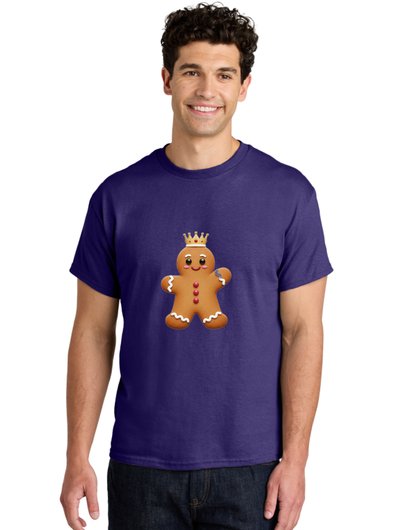 Gingerbread-King Men'S Graphic Tee, 100% Cotton, Comfortable Casual Summer Wear, Machine Washable, Gingerbread Man, Cartoon Cookie, Holiday Sweets, Festive Treats, Christmas Cookie, Royal Icing, Sweet Treats, Cookie Crown Bab940 20