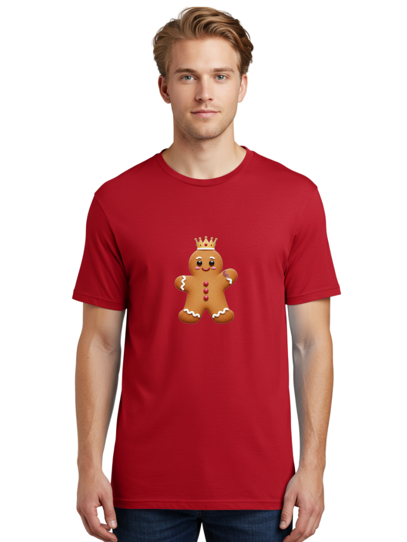 Gingerbread-King Men'S Graphic Tee, 100% Cotton, Comfortable Casual Summer Wear, Machine Washable, Gingerbread Man, Cartoon Cookie, Holiday Sweets, Festive Treats, Christmas Cookie, Royal Icing, Sweet Treats, Cookie Crown Bab940 16