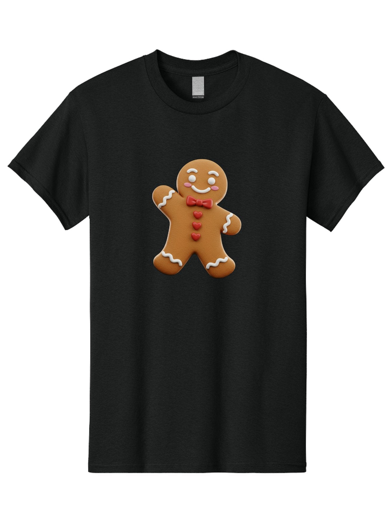Gingerbread-Man-1 Men'S Graphic Tee, 100% Cotton, Comfortable Casual Summer Wear, Machine Washable, Gingerbread Man, Sweet Treat, Holiday Baking, Festive Cookie, Whimsical Design, Red Bow Tie, White Icing, Heart Buttons, Cartoon Character Bab941 5