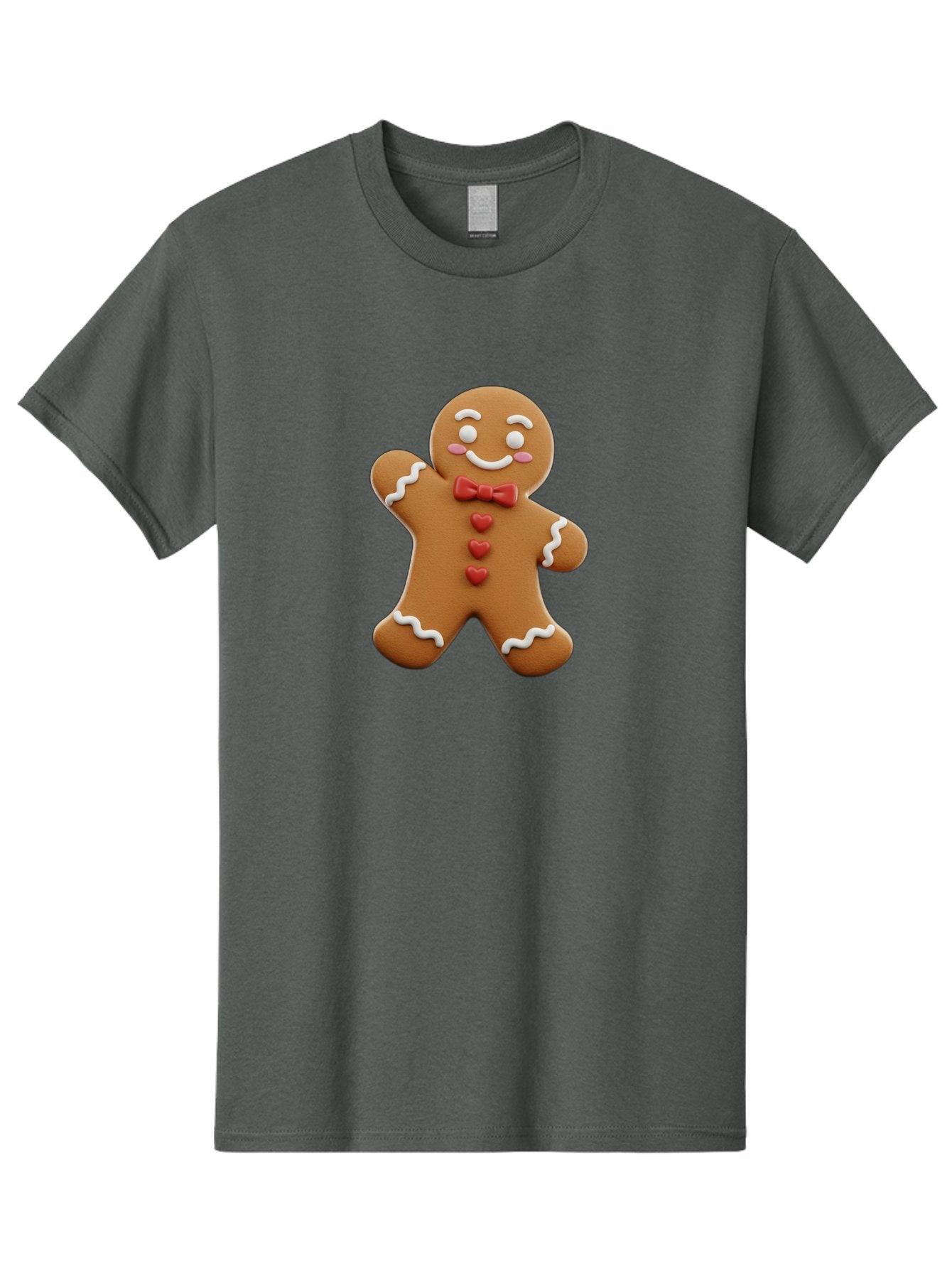 Gingerbread-Man-1 Men'S Graphic Tee, 100% Cotton, Comfortable Casual Summer Wear, Machine Washable, Gingerbread Man, Sweet Treat, Holiday Baking, Festive Cookie, Whimsical Design, Red Bow Tie, White Icing, Heart Buttons, Cartoon Character Bab941 4