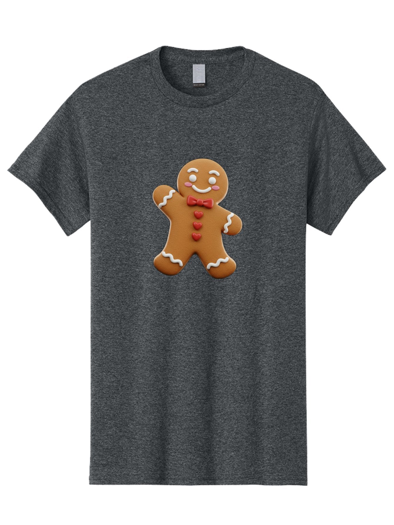 Gingerbread-Man-1 Men'S Graphic Tee, 100% Cotton, Comfortable Casual Summer Wear, Machine Washable, Gingerbread Man, Sweet Treat, Holiday Baking, Festive Cookie, Whimsical Design, Red Bow Tie, White Icing, Heart Buttons, Cartoon Character Bab941 11