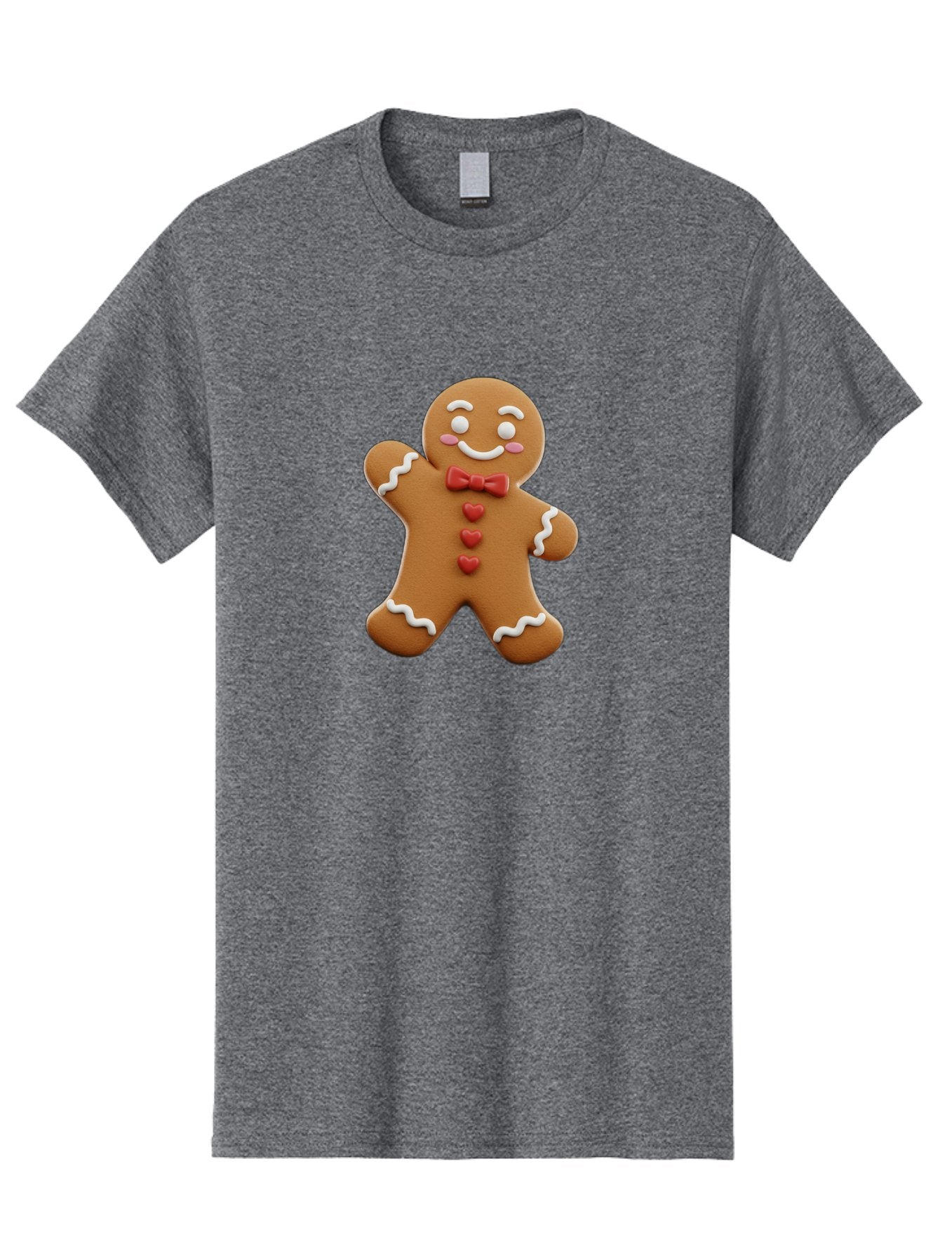 Gingerbread-Man-1 Men'S Graphic Tee, 100% Cotton, Comfortable Casual Summer Wear, Machine Washable, Gingerbread Man, Sweet Treat, Holiday Baking, Festive Cookie, Whimsical Design, Red Bow Tie, White Icing, Heart Buttons, Cartoon Character Bab941 9
