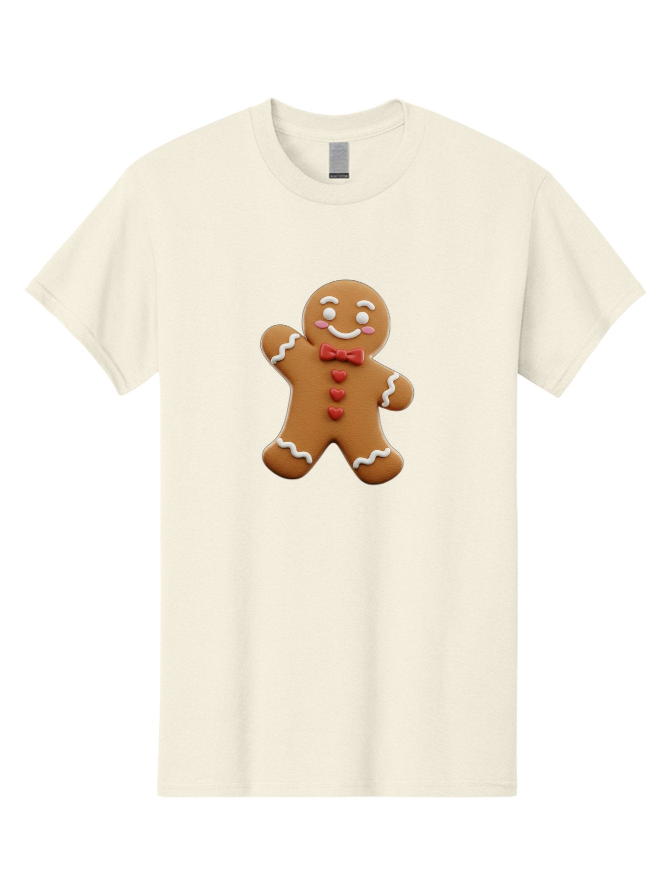 Gingerbread-Man-1 Men'S Graphic Tee, 100% Cotton, Comfortable Casual Summer Wear, Machine Washable, Gingerbread Man, Sweet Treat, Holiday Baking, Festive Cookie, Whimsical Design, Red Bow Tie, White Icing, Heart Buttons, Cartoon Character Bab941 12