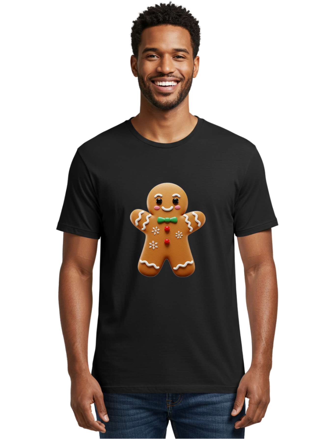 Gingerbread-Man-11 Men'S Graphic Tee, 100% Cotton, Comfortable Casual Summer Wear, Machine Washable, Gingerbread Man, Cartoon Character, Festive Treats, Holiday Cookies, Christmas Dessert, Baked Goods, Icing Decorations, Candy Buttons, Bab943 18
