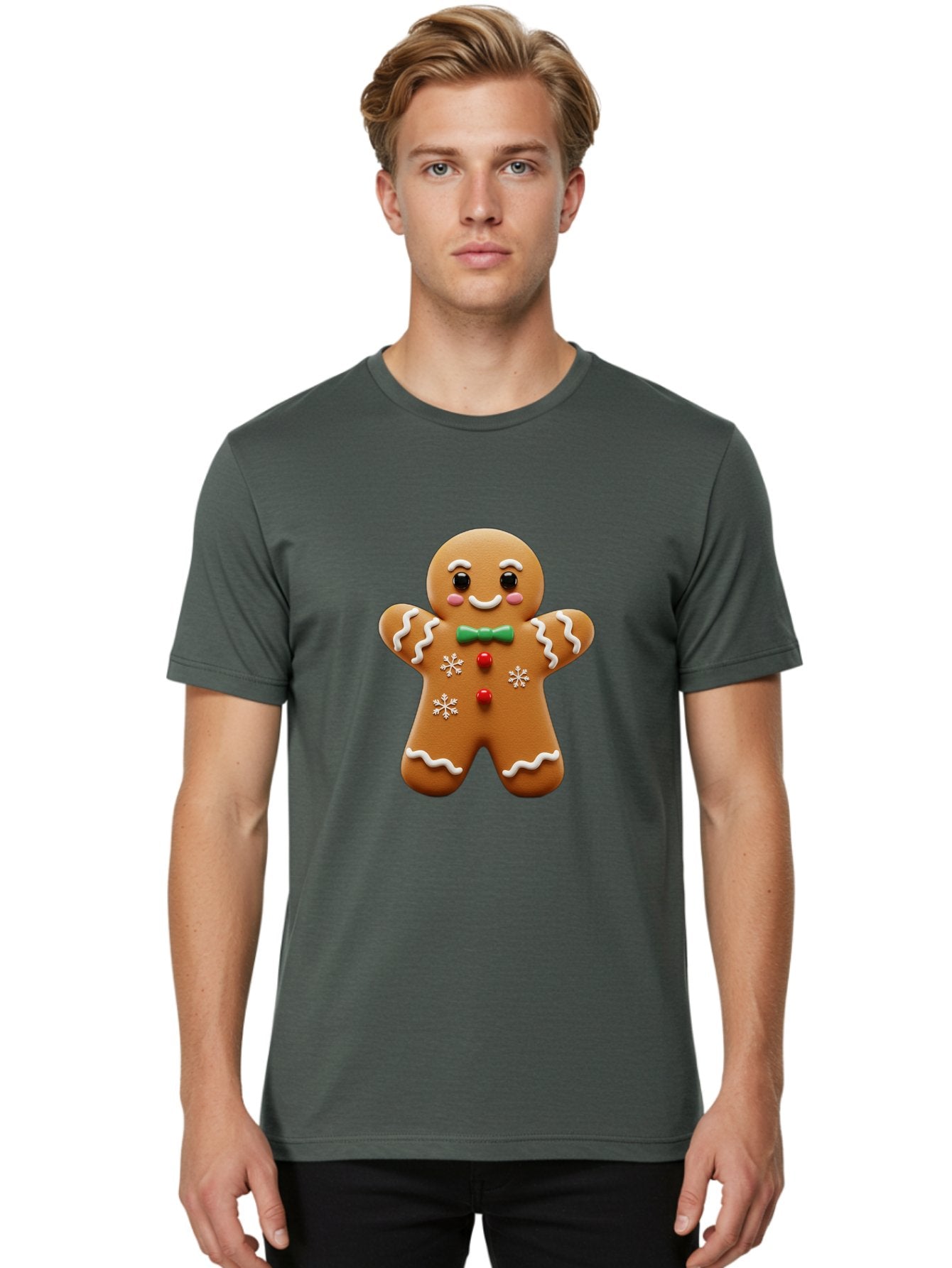 Gingerbread-Man-11 Men'S Graphic Tee, 100% Cotton, Comfortable Casual Summer Wear, Machine Washable, Gingerbread Man, Cartoon Character, Festive Treats, Holiday Cookies, Christmas Dessert, Baked Goods, Icing Decorations, Candy Buttons, Bab943 23