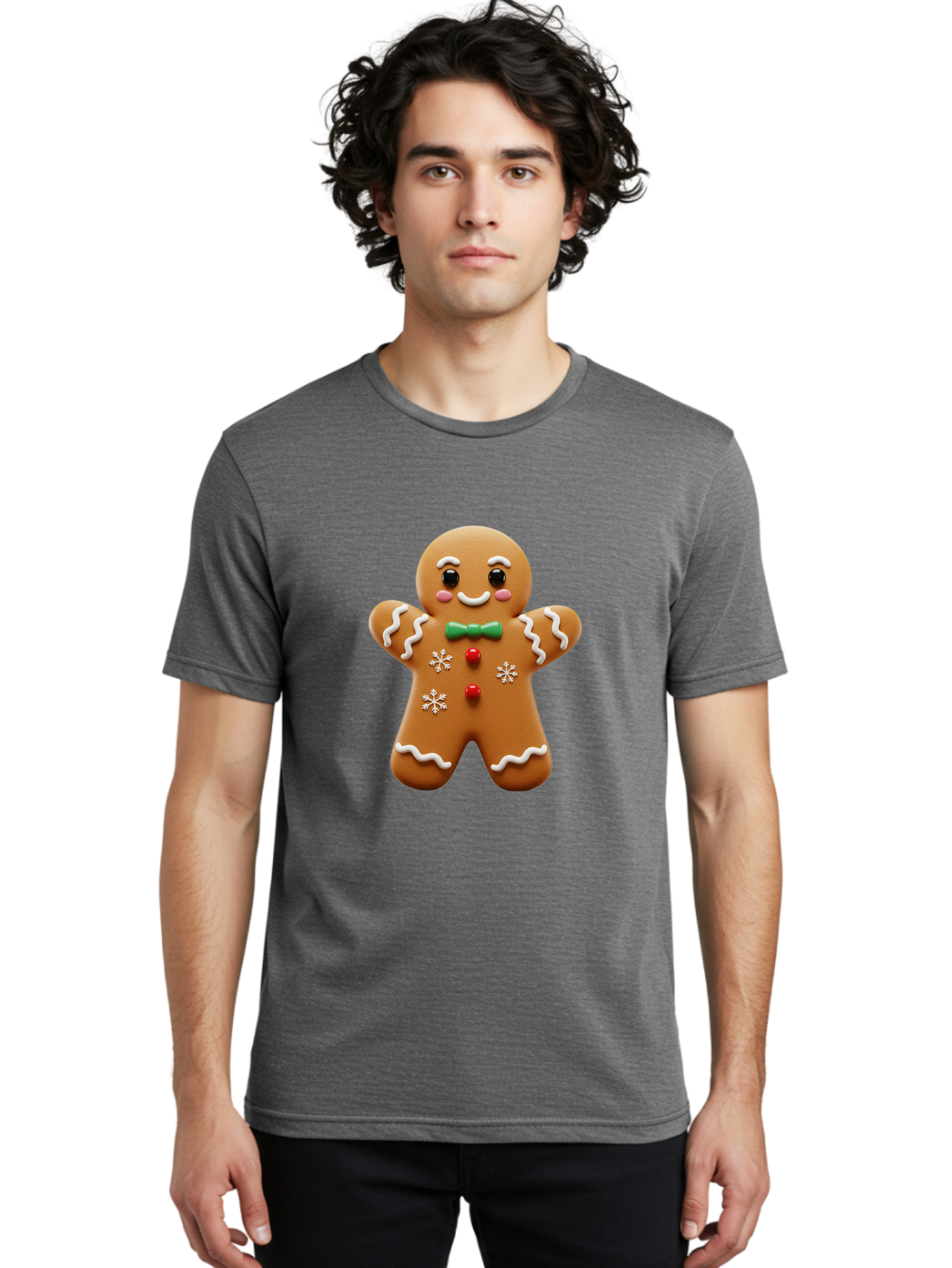 Gingerbread-Man-11 Men'S Graphic Tee, 100% Cotton, Comfortable Casual Summer Wear, Machine Washable, Gingerbread Man, Cartoon Character, Festive Treats, Holiday Cookies, Christmas Dessert, Baked Goods, Icing Decorations, Candy Buttons, Bab943 17