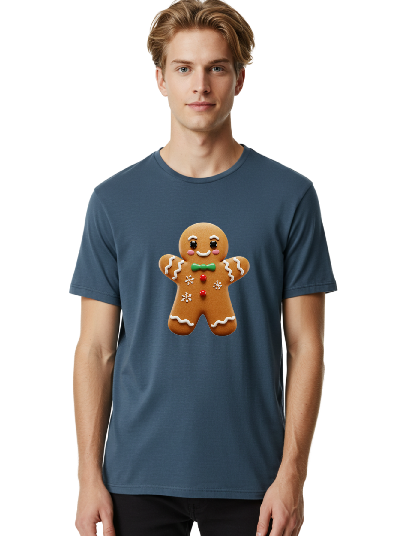 Gingerbread-Man-11 Men'S Graphic Tee, 100% Cotton, Comfortable Casual Summer Wear, Machine Washable, Gingerbread Man, Cartoon Character, Festive Treats, Holiday Cookies, Christmas Dessert, Baked Goods, Icing Decorations, Candy Buttons, Bab943 26