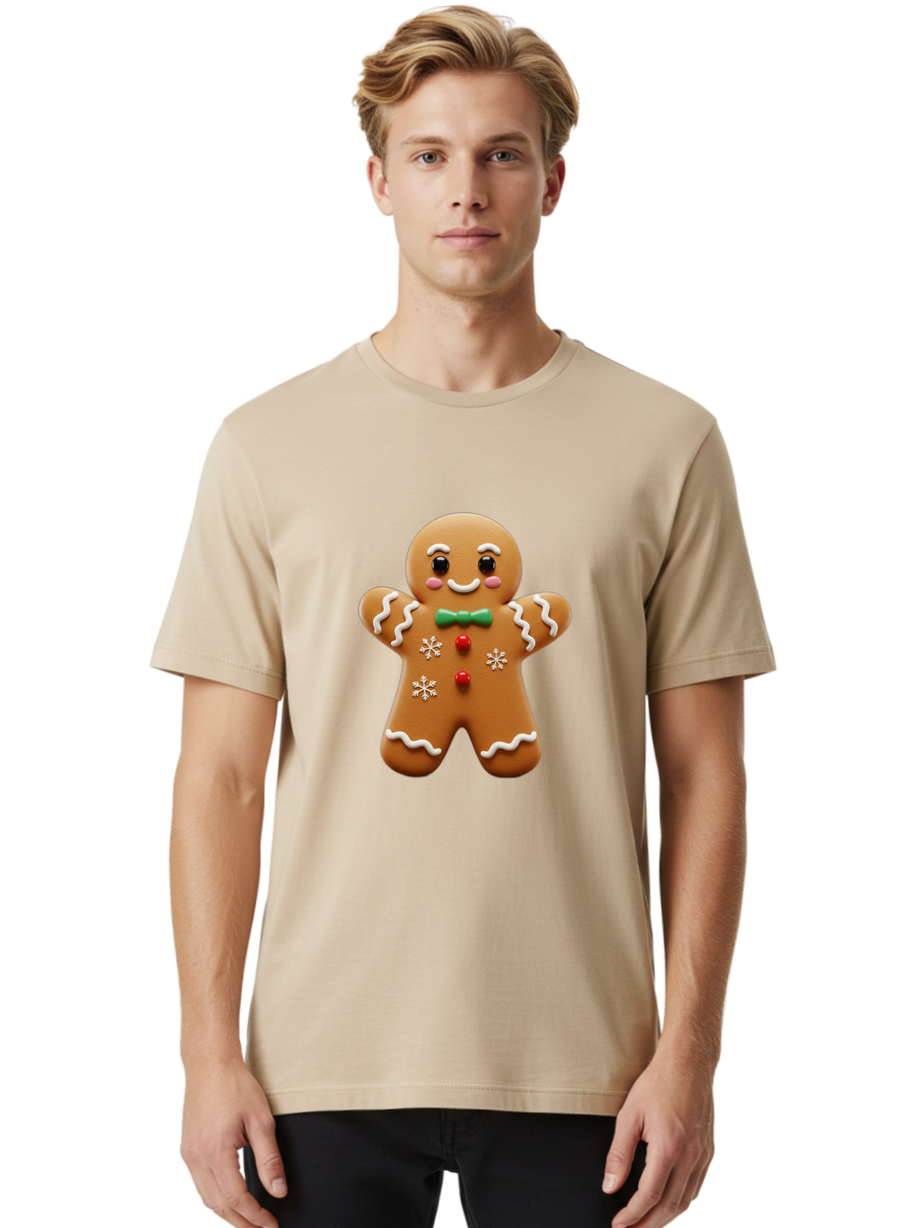 Gingerbread-Man-11 Men'S Graphic Tee, 100% Cotton, Comfortable Casual Summer Wear, Machine Washable, Gingerbread Man, Cartoon Character, Festive Treats, Holiday Cookies, Christmas Dessert, Baked Goods, Icing Decorations, Candy Buttons, Bab943 19