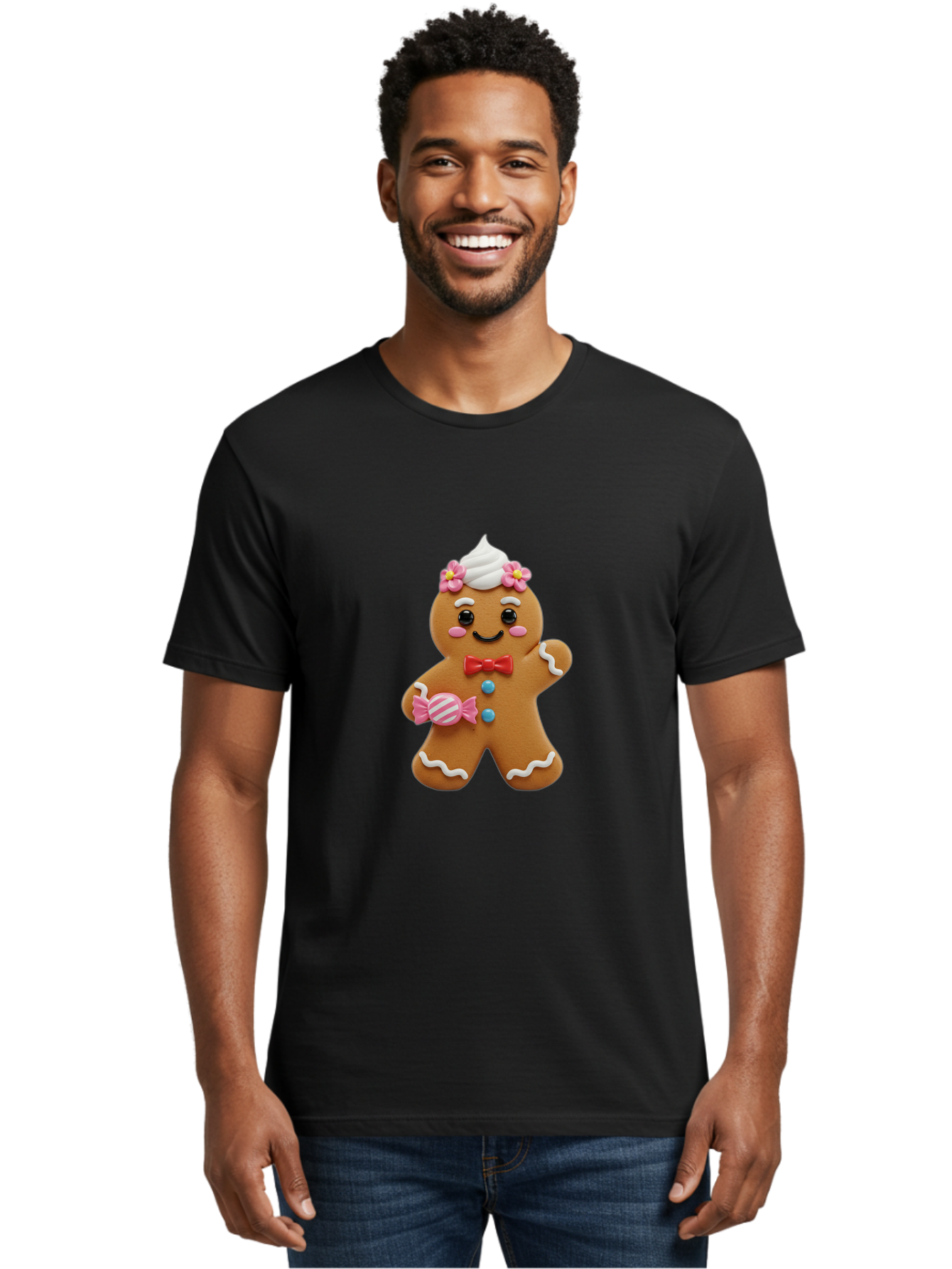 Gingerbread-Man-12 Men'S Graphic Tee, 100% Cotton, Comfortable Casual Summer Wear, Machine Washable, Gingerbread Man, Festive Cookie, Holiday Treat, Sweet Decoration, Christmas Dessert, Candy, Icing Details, Cartoonish Design, Bab944 26