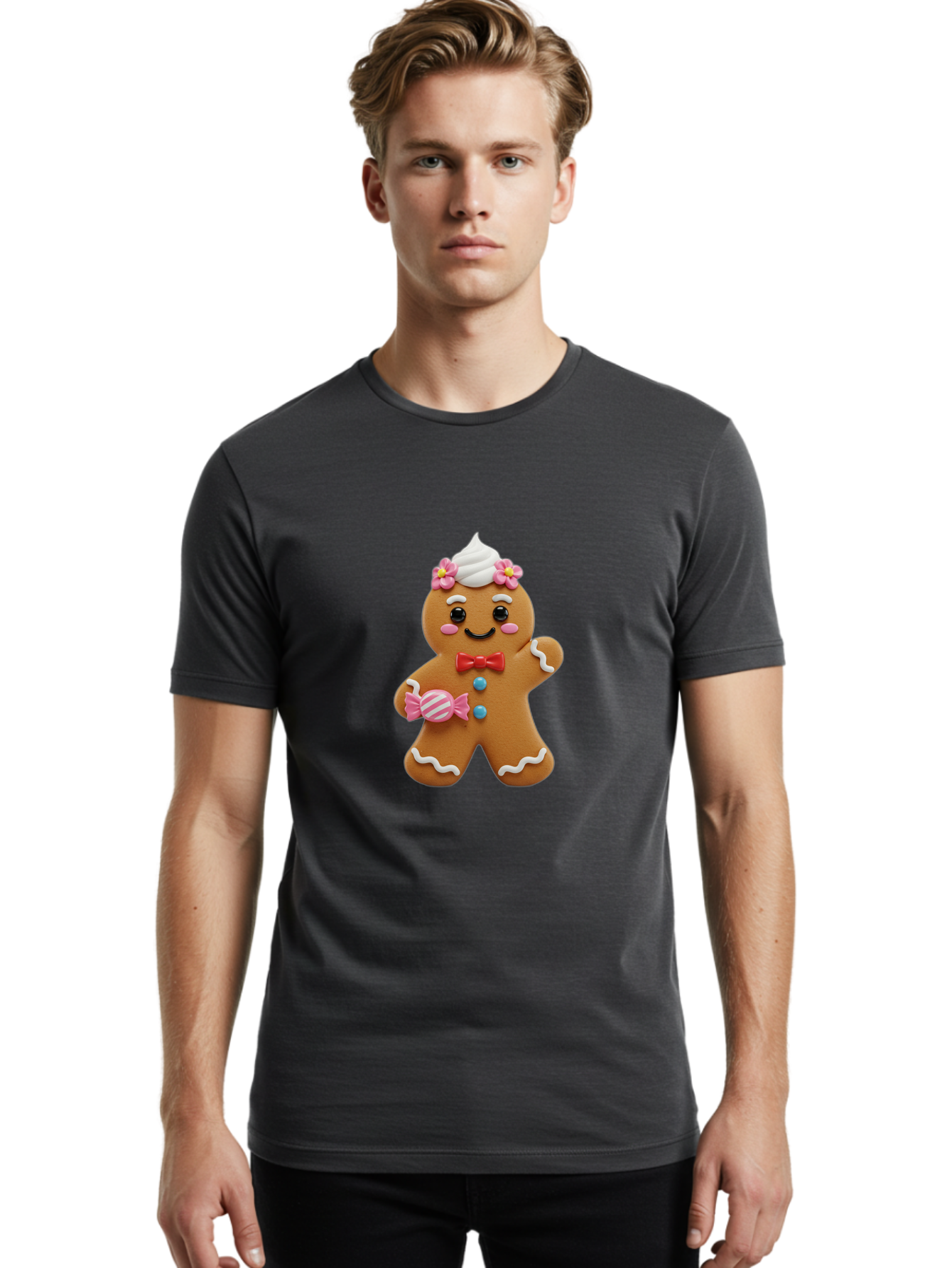 Gingerbread-Man-12 Men'S Graphic Tee, 100% Cotton, Comfortable Casual Summer Wear, Machine Washable, Gingerbread Man, Festive Cookie, Holiday Treat, Sweet Decoration, Christmas Dessert, Candy, Icing Details, Cartoonish Design, Bab944 21