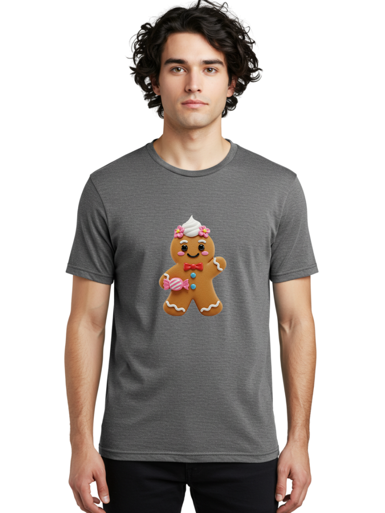 Gingerbread-Man-12 Men'S Graphic Tee, 100% Cotton, Comfortable Casual Summer Wear, Machine Washable, Gingerbread Man, Festive Cookie, Holiday Treat, Sweet Decoration, Christmas Dessert, Candy, Icing Details, Cartoonish Design, Bab944 17