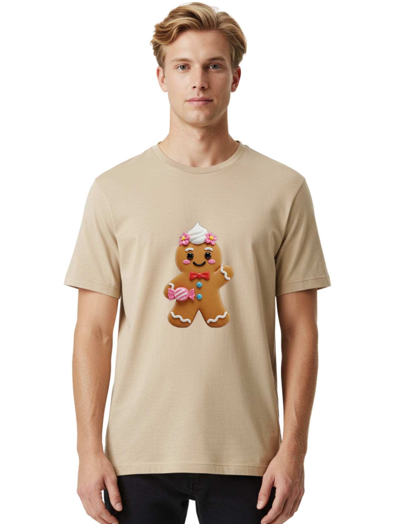 Gingerbread-Man-12 Men'S Graphic Tee, 100% Cotton, Comfortable Casual Summer Wear, Machine Washable, Gingerbread Man, Festive Cookie, Holiday Treat, Sweet Decoration, Christmas Dessert, Candy, Icing Details, Cartoonish Design, Bab944 24
