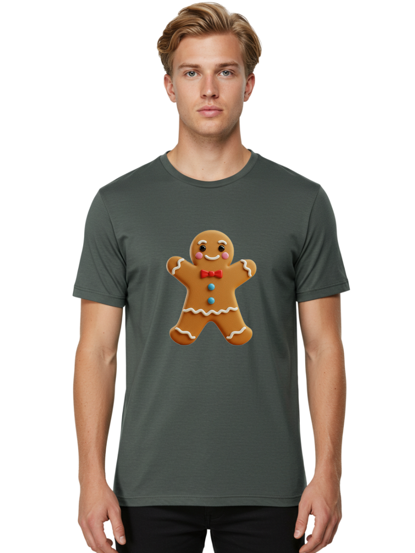 Gingerbread-Man-13 Men'S Graphic Tee, 100% Cotton, Comfortable Casual Summer Wear, Machine Washable, Cute Gingerbread Man, Christmas Cookie, Festive Treat, Red Bow Tie, White Icing, Blue Candy Buttons, Holiday Baking, Sweet Delight Bab945 27