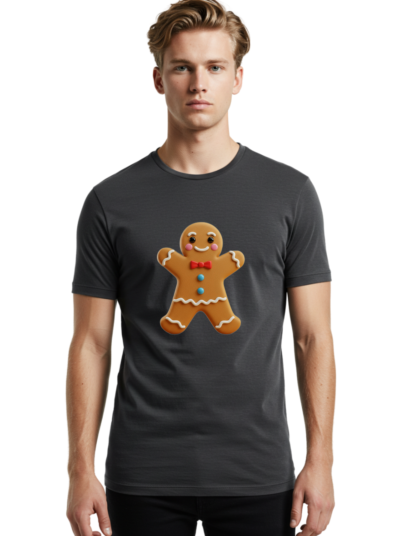 Gingerbread-Man-13 Men'S Graphic Tee, 100% Cotton, Comfortable Casual Summer Wear, Machine Washable, Cute Gingerbread Man, Christmas Cookie, Festive Treat, Red Bow Tie, White Icing, Blue Candy Buttons, Holiday Baking, Sweet Delight Bab945 29