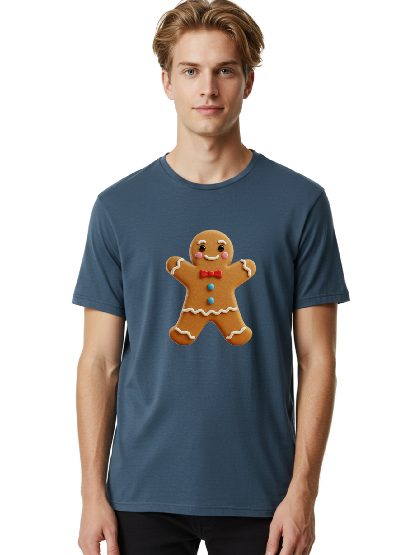 Gingerbread-Man-13 Men'S Graphic Tee, 100% Cotton, Comfortable Casual Summer Wear, Machine Washable, Cute Gingerbread Man, Christmas Cookie, Festive Treat, Red Bow Tie, White Icing, Blue Candy Buttons, Holiday Baking, Sweet Delight Bab945 16