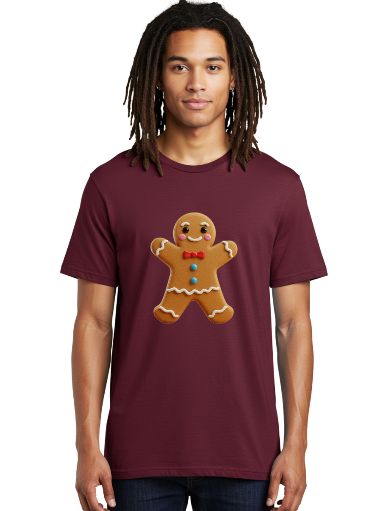 Gingerbread-Man-13 Men'S Graphic Tee, 100% Cotton, Comfortable Casual Summer Wear, Machine Washable, Cute Gingerbread Man, Christmas Cookie, Festive Treat, Red Bow Tie, White Icing, Blue Candy Buttons, Holiday Baking, Sweet Delight Bab945 20