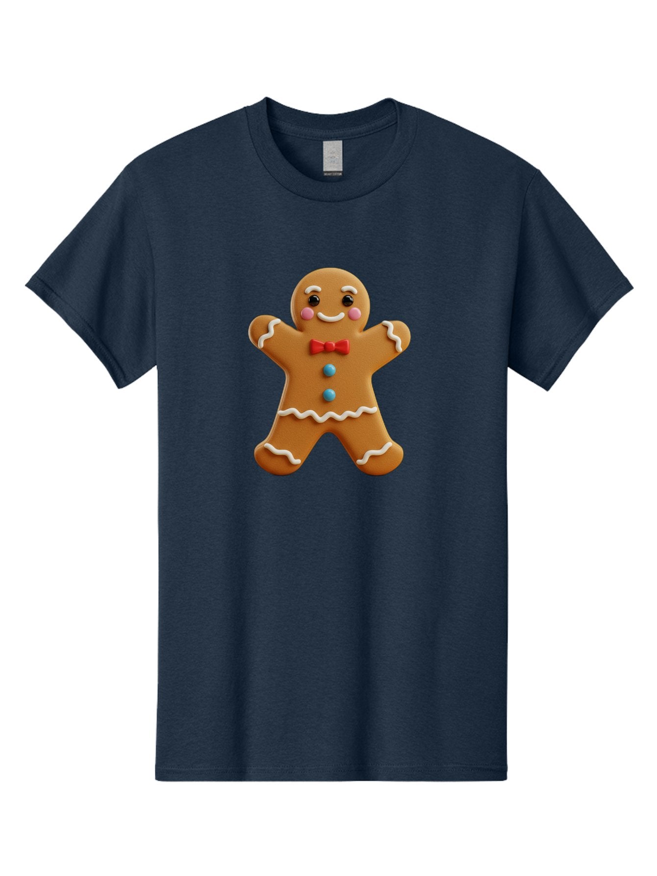 Gingerbread-Man-13 Men'S Graphic Tee, 100% Cotton, Comfortable Casual Summer Wear, Machine Washable, Cute Gingerbread Man, Christmas Cookie, Festive Treat, Red Bow Tie, White Icing, Blue Candy Buttons, Holiday Baking, Sweet Delight Bab945 3
