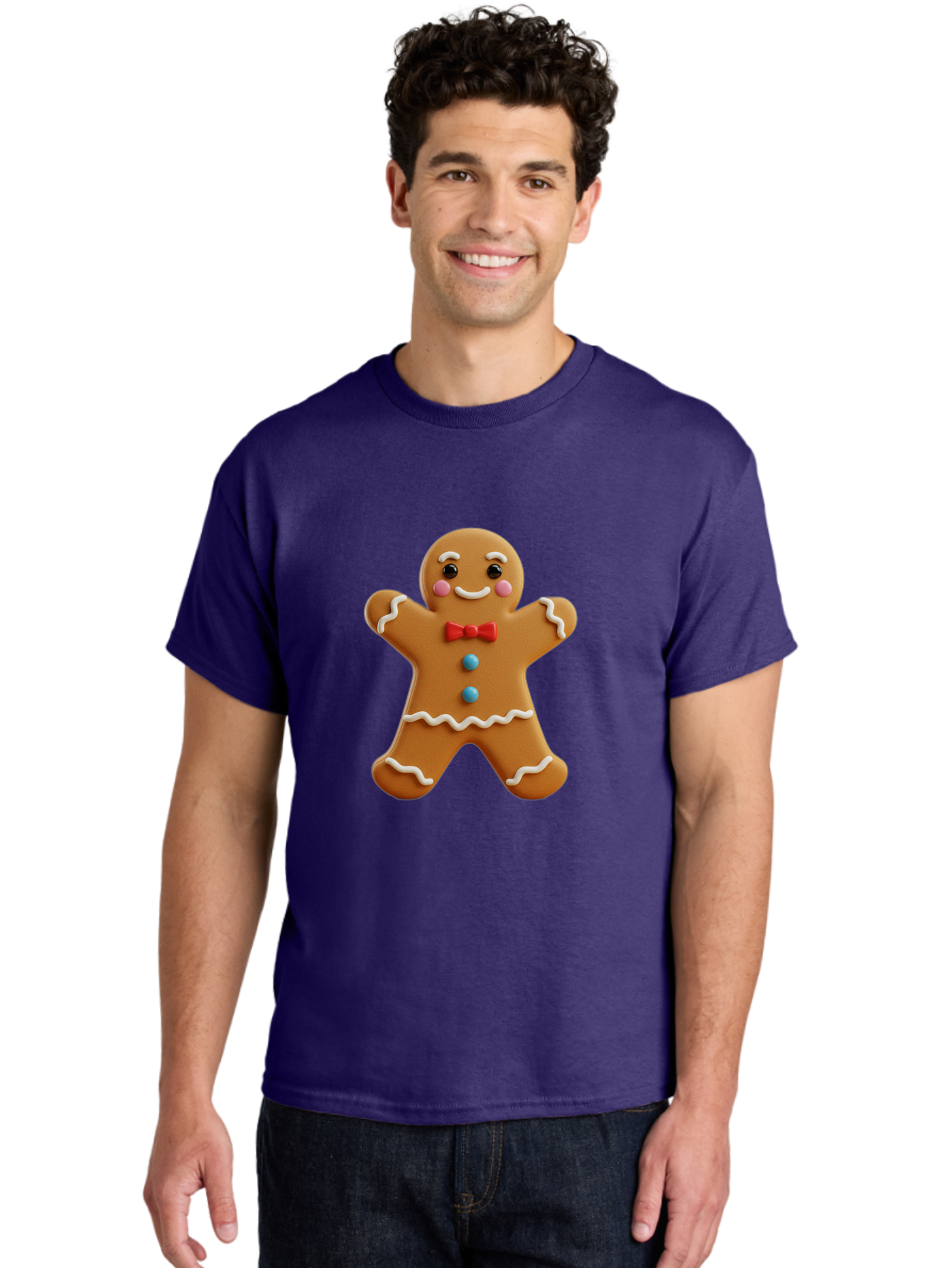 Gingerbread-Man-13 Men'S Graphic Tee, 100% Cotton, Comfortable Casual Summer Wear, Machine Washable, Cute Gingerbread Man, Christmas Cookie, Festive Treat, Red Bow Tie, White Icing, Blue Candy Buttons, Holiday Baking, Sweet Delight Bab945 25