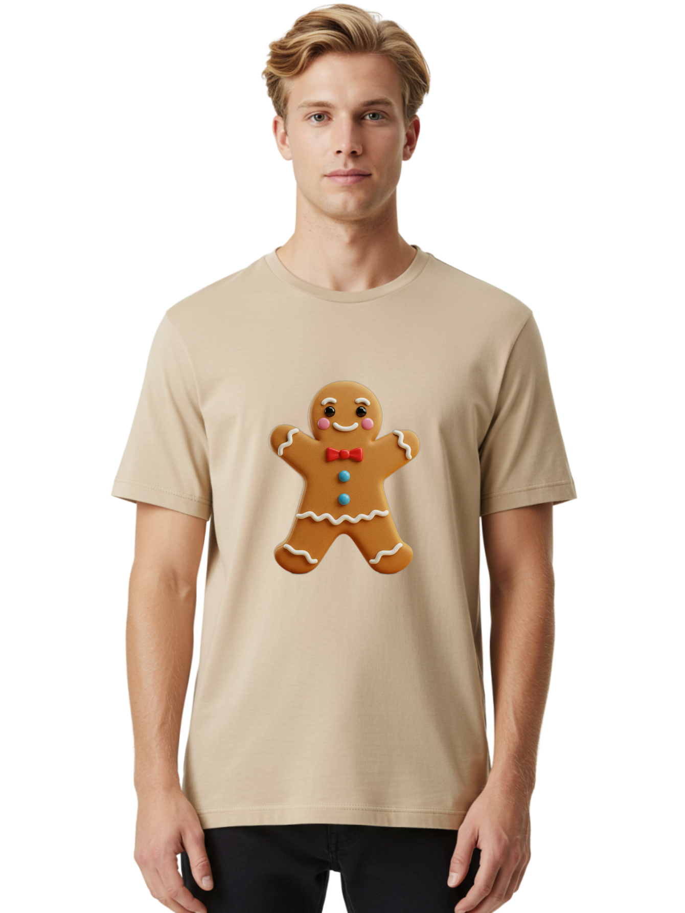 Gingerbread-Man-13 Men'S Graphic Tee, 100% Cotton, Comfortable Casual Summer Wear, Machine Washable, Cute Gingerbread Man, Christmas Cookie, Festive Treat, Red Bow Tie, White Icing, Blue Candy Buttons, Holiday Baking, Sweet Delight Bab945 22
