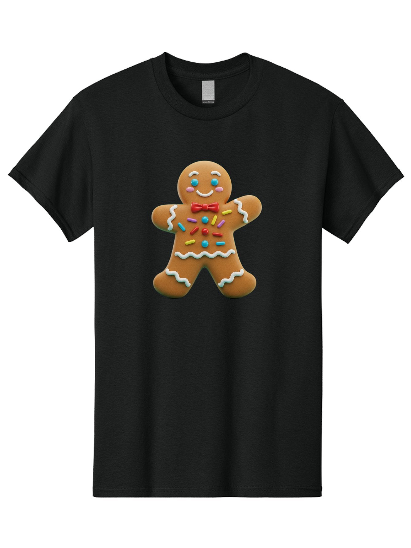 Gingerbread-Man-14 Men'S Graphic Tee, 100% Cotton, Comfortable Casual Summer Wear, Machine Washable, Gingerbread Man, Holiday Treat, Cookie Decoration, Colorful Sprinkles, Red Bow Tie, Happy Face, Festive Character, Baked Goods, Sweet Delight, Bab946 3