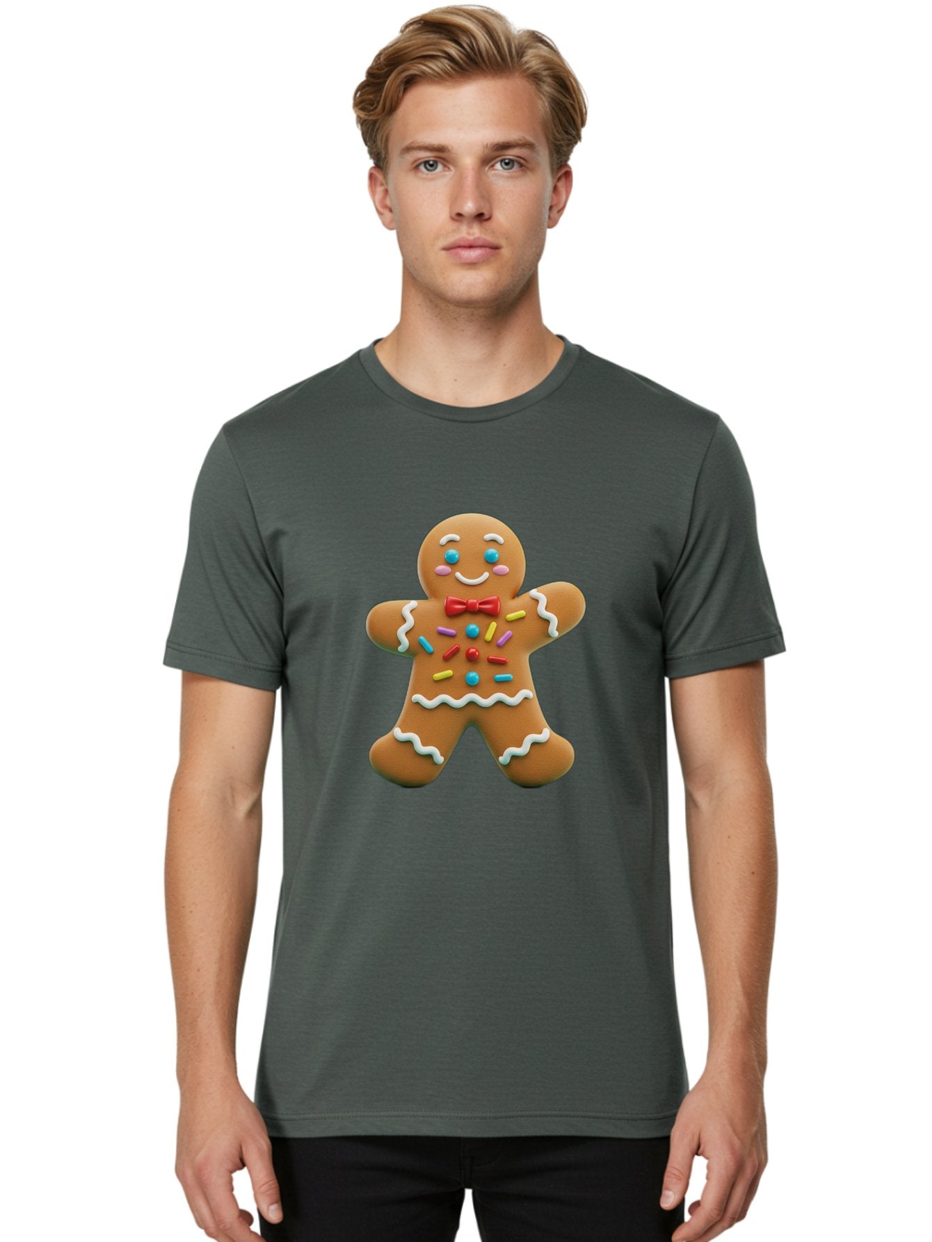 Gingerbread-Man-14 Men'S Graphic Tee, 100% Cotton, Comfortable Casual Summer Wear, Machine Washable, Gingerbread Man, Holiday Treat, Cookie Decoration, Colorful Sprinkles, Red Bow Tie, Happy Face, Festive Character, Baked Goods, Sweet Delight, Bab946 27