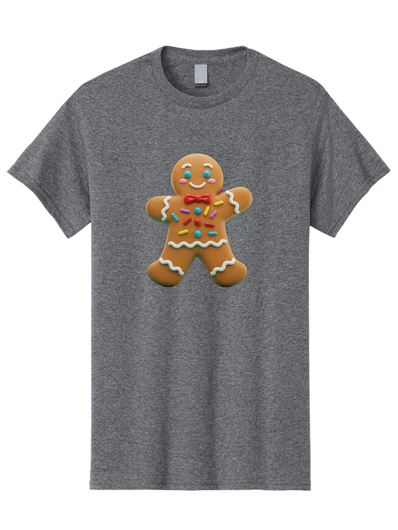 Gingerbread-Man-14 Men'S Graphic Tee, 100% Cotton, Comfortable Casual Summer Wear, Machine Washable, Gingerbread Man, Holiday Treat, Cookie Decoration, Colorful Sprinkles, Red Bow Tie, Happy Face, Festive Character, Baked Goods, Sweet Delight, Bab946 7