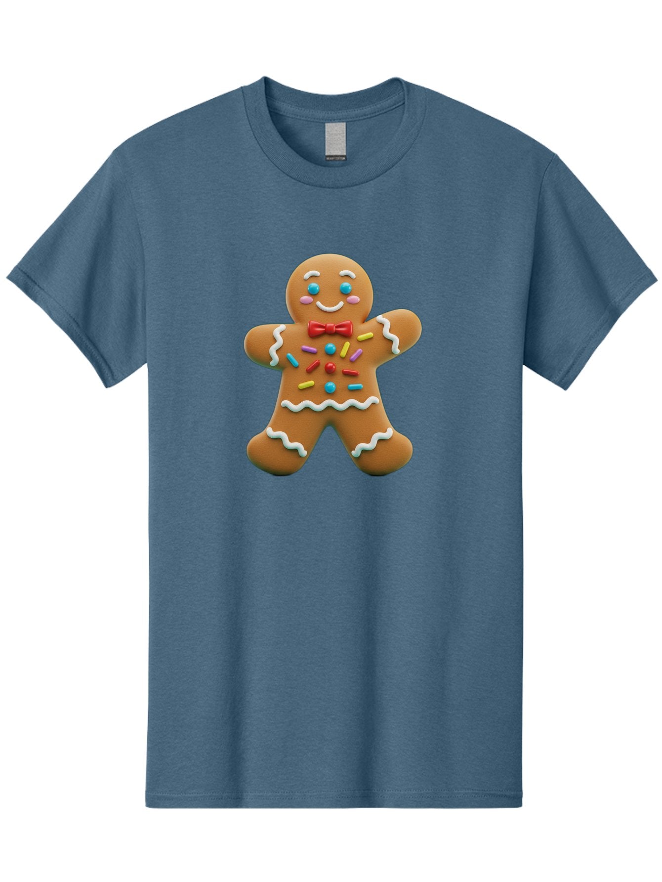 Gingerbread-Man-14 Men'S Graphic Tee, 100% Cotton, Comfortable Casual Summer Wear, Machine Washable, Gingerbread Man, Holiday Treat, Cookie Decoration, Colorful Sprinkles, Red Bow Tie, Happy Face, Festive Character, Baked Goods, Sweet Delight, Bab946 6